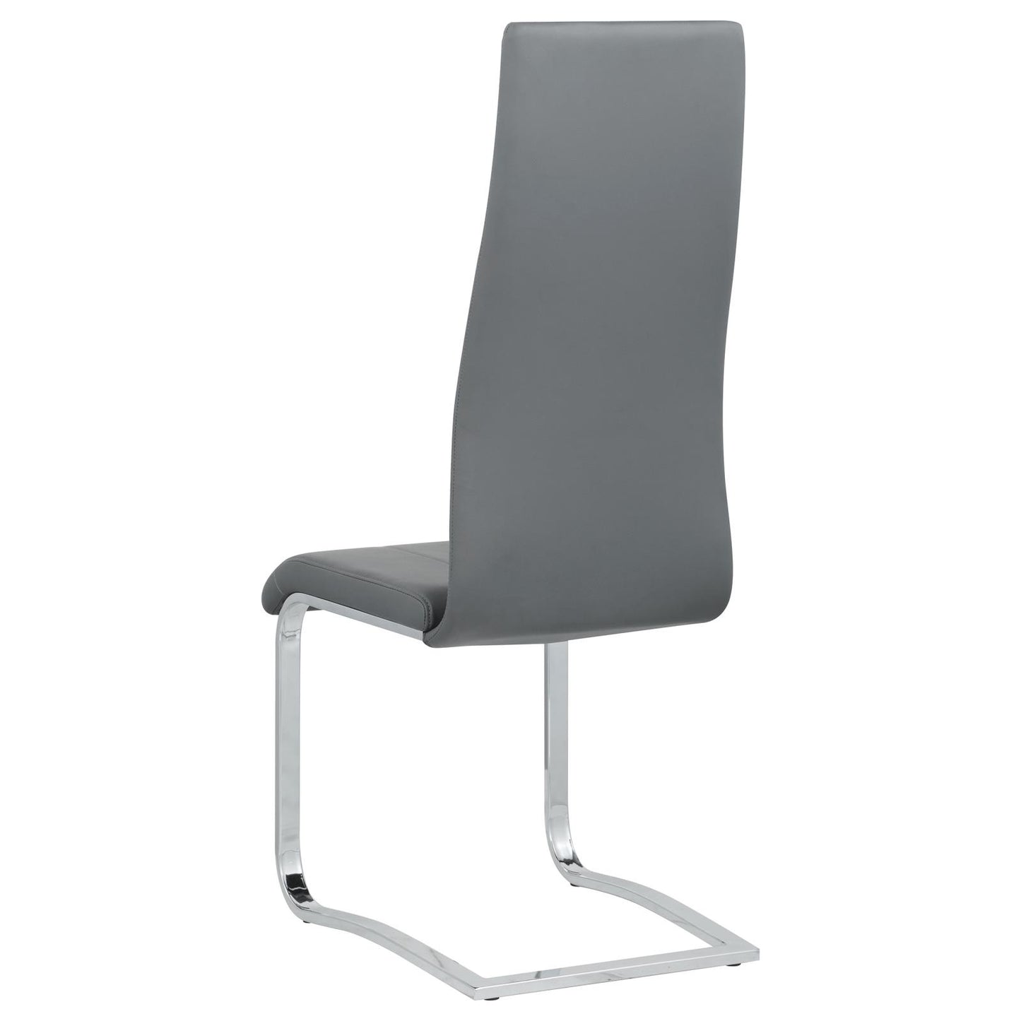Modern grey faux leather dining chair with sleek chrome cantilever base