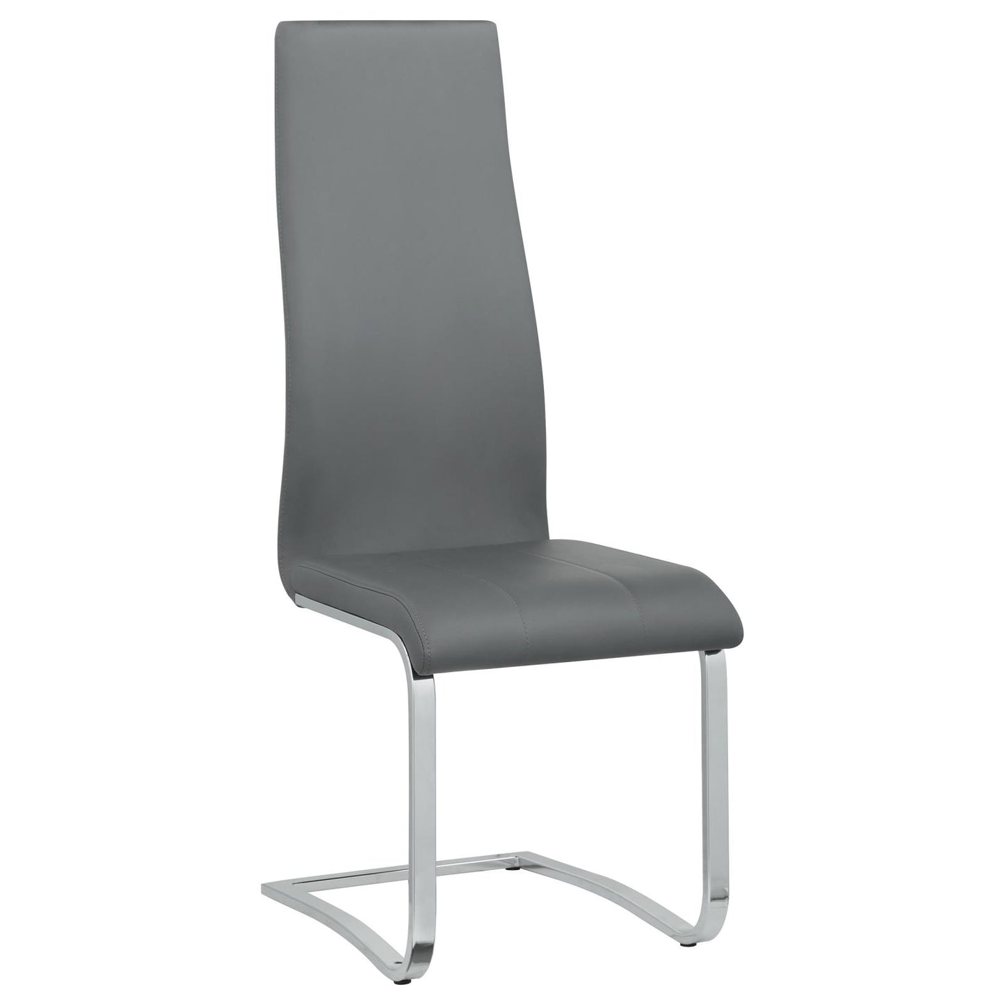 Modern grey faux leather dining chair with sleek chrome cantilever base
