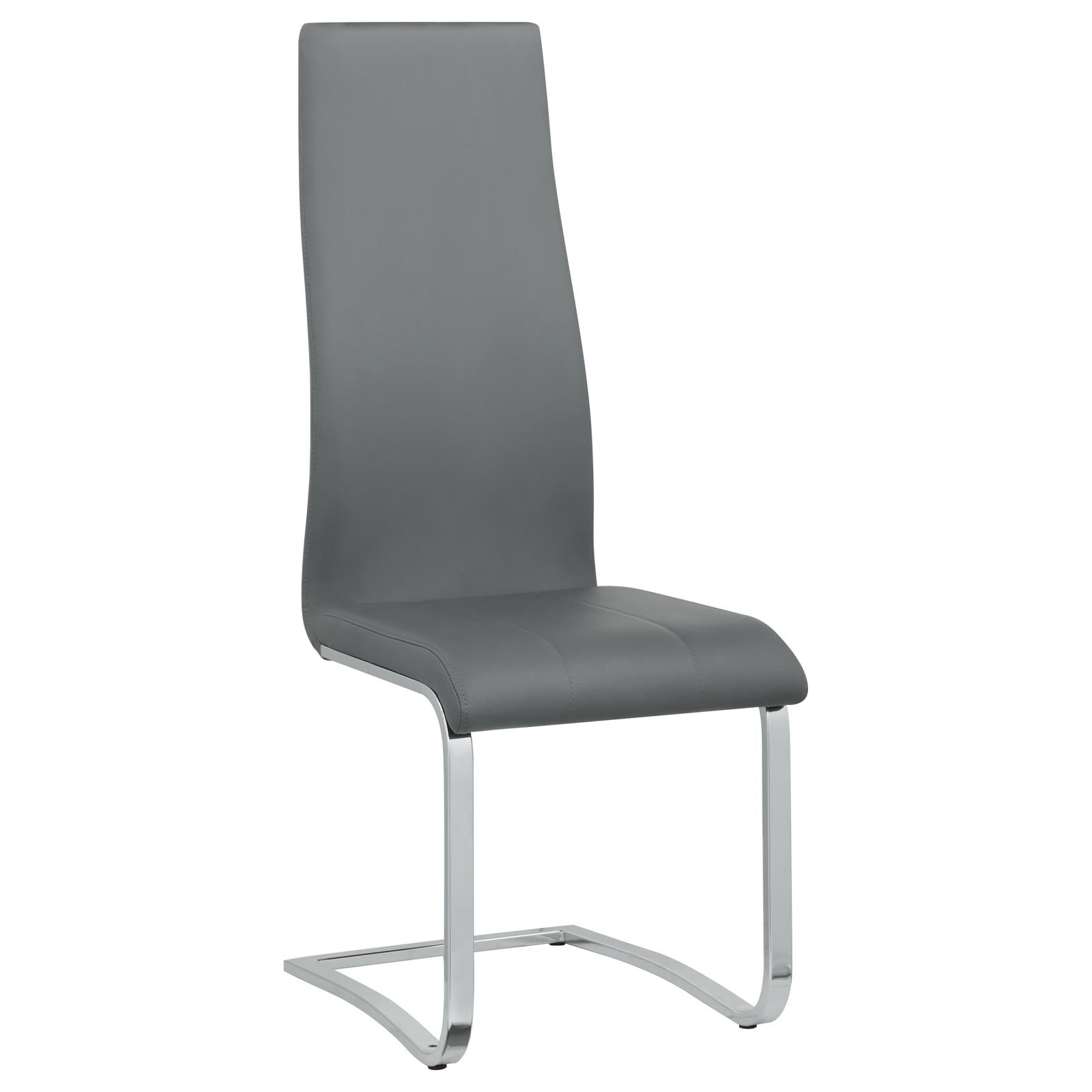 Modern grey faux leather dining chair with sleek chrome cantilever base