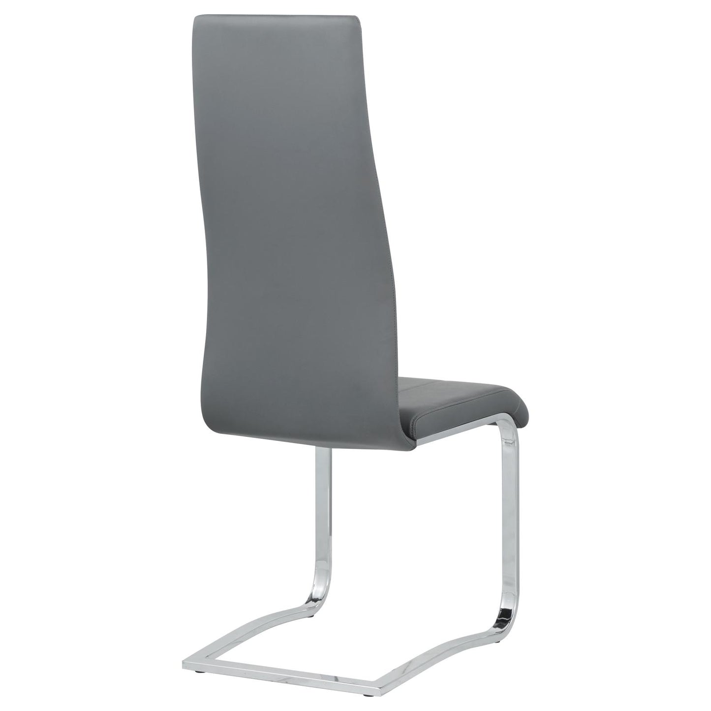 Modern grey faux leather dining chair with polished chrome cantilever base