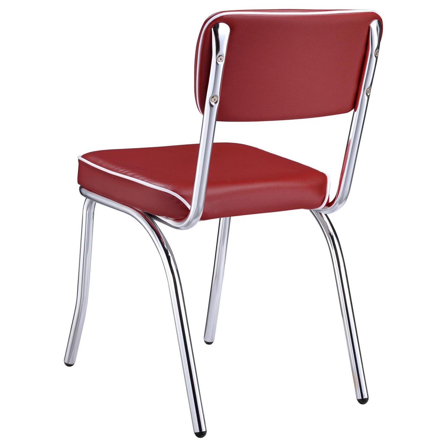Retro diner chair in red vinyl with white piping and chrome frame