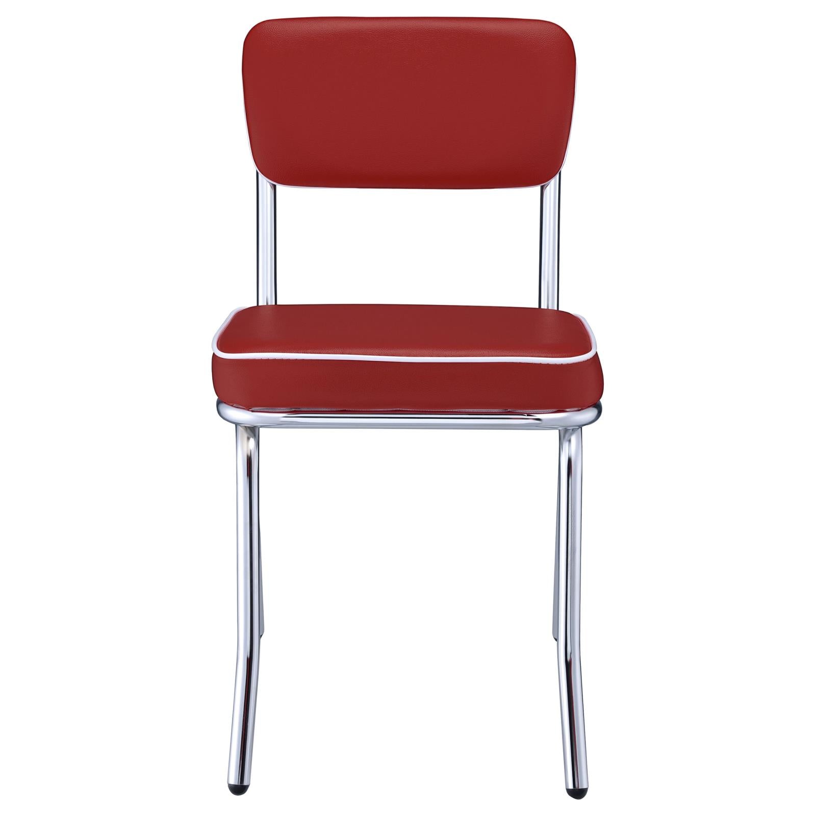 Retro diner chair with red vinyl seat white piping and chrome legs