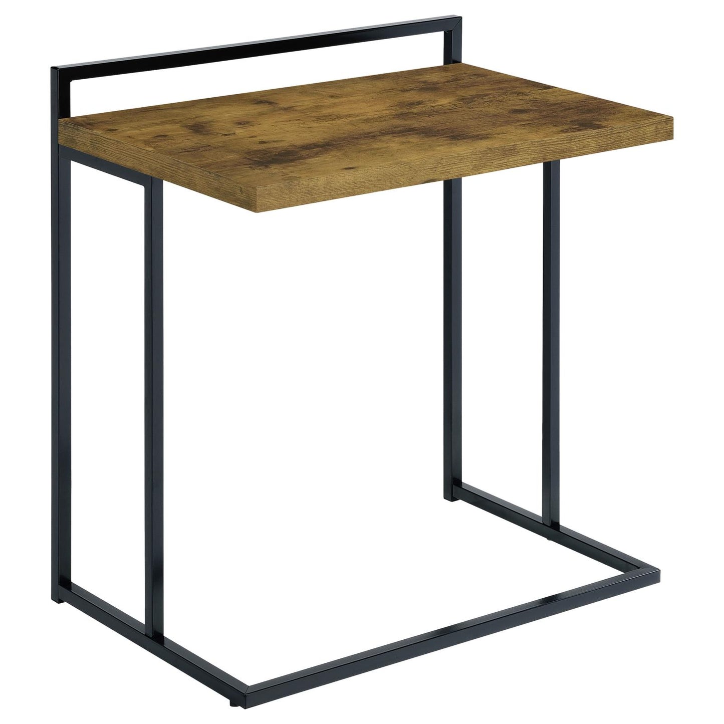 Rustic wood grain ctable with black metal frame ideal for living room accent