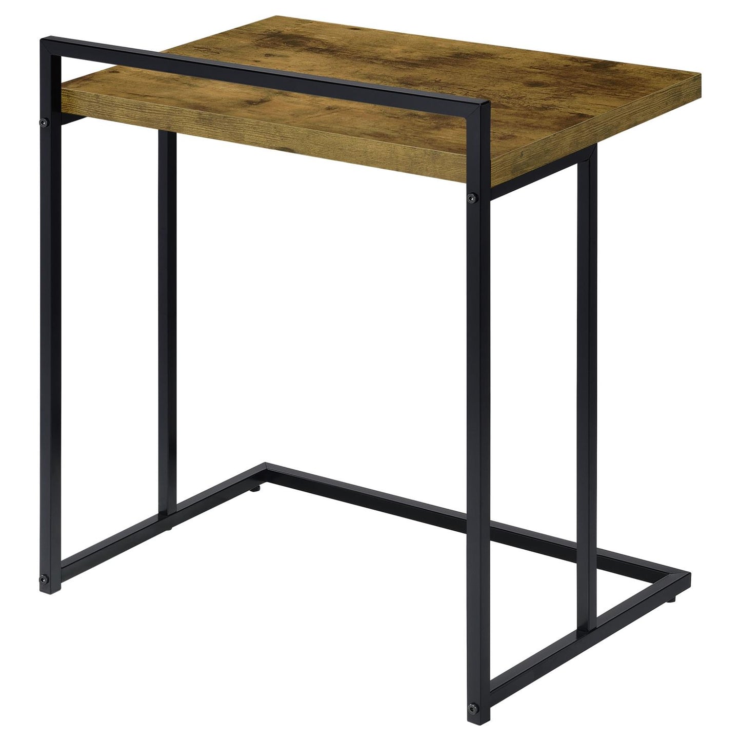 Industrial style end table with rustic wood top and black metal frame