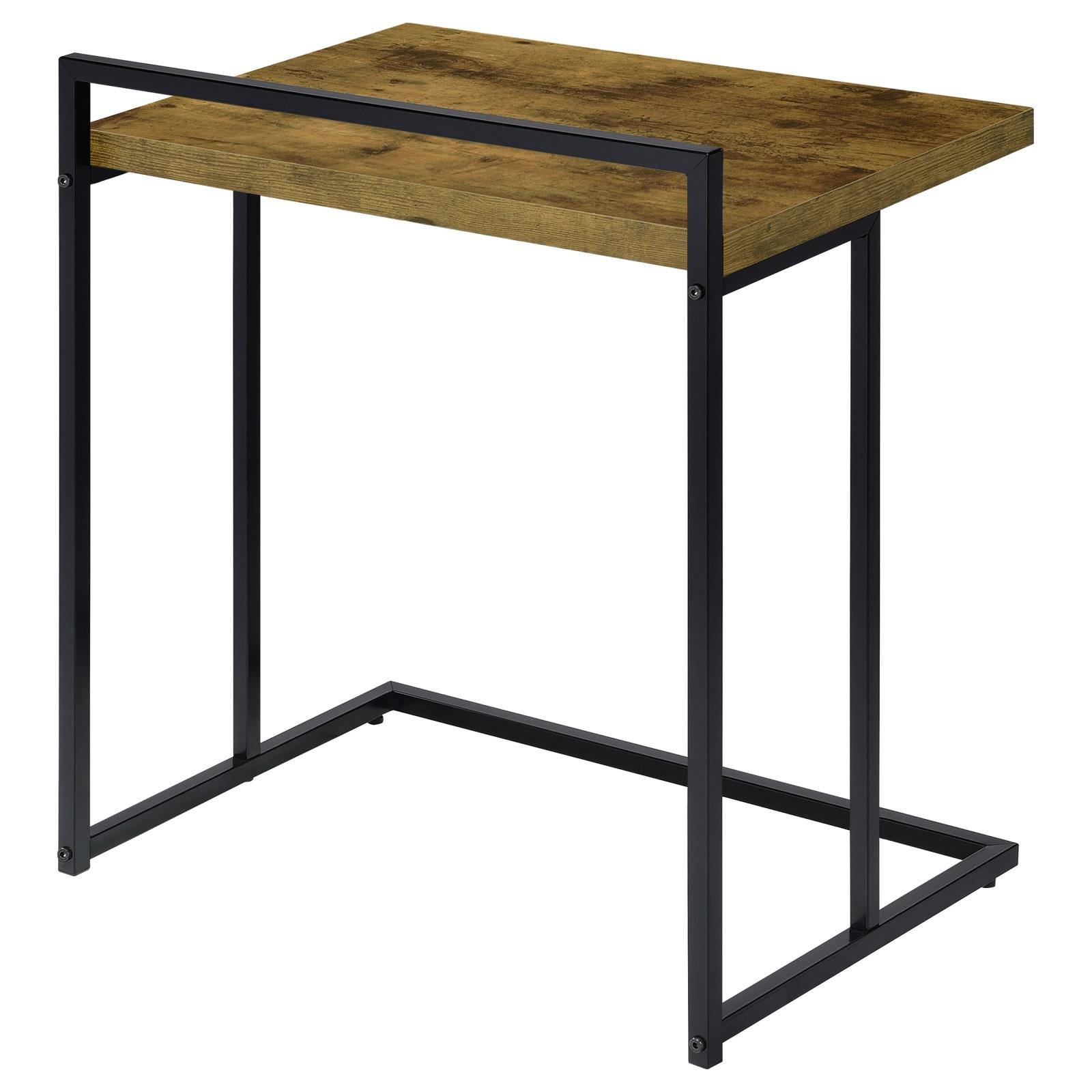 Industrial style end table with rustic wood top and black metal frame