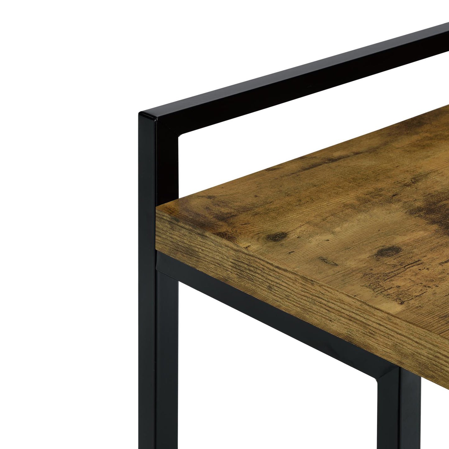 Rustic brown wood shelf with black metal frame ideal for industrial style decor