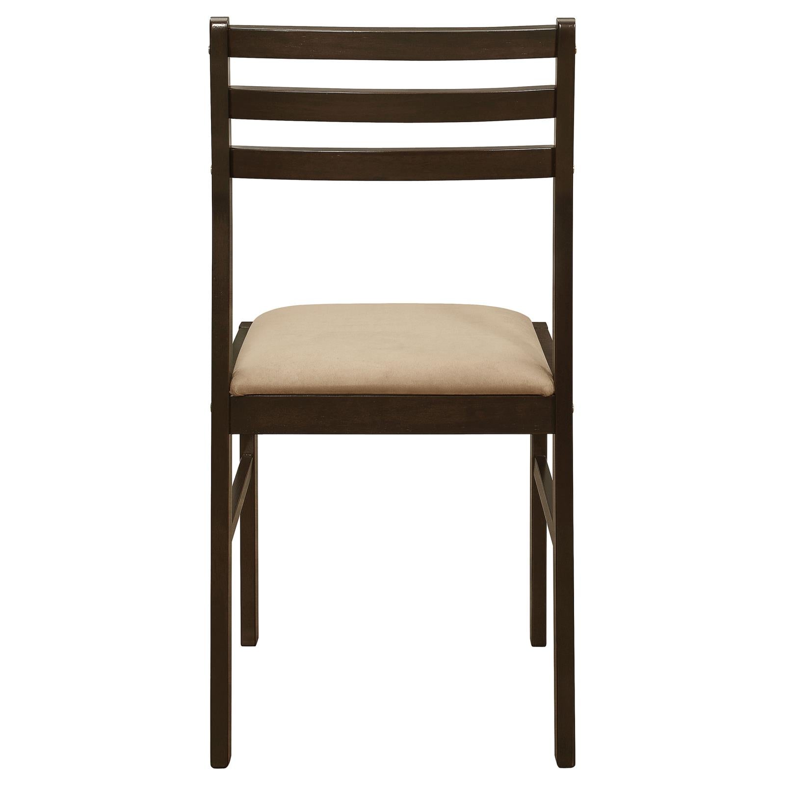 Dark wood dining chair with beige upholstered seat modern slatted back