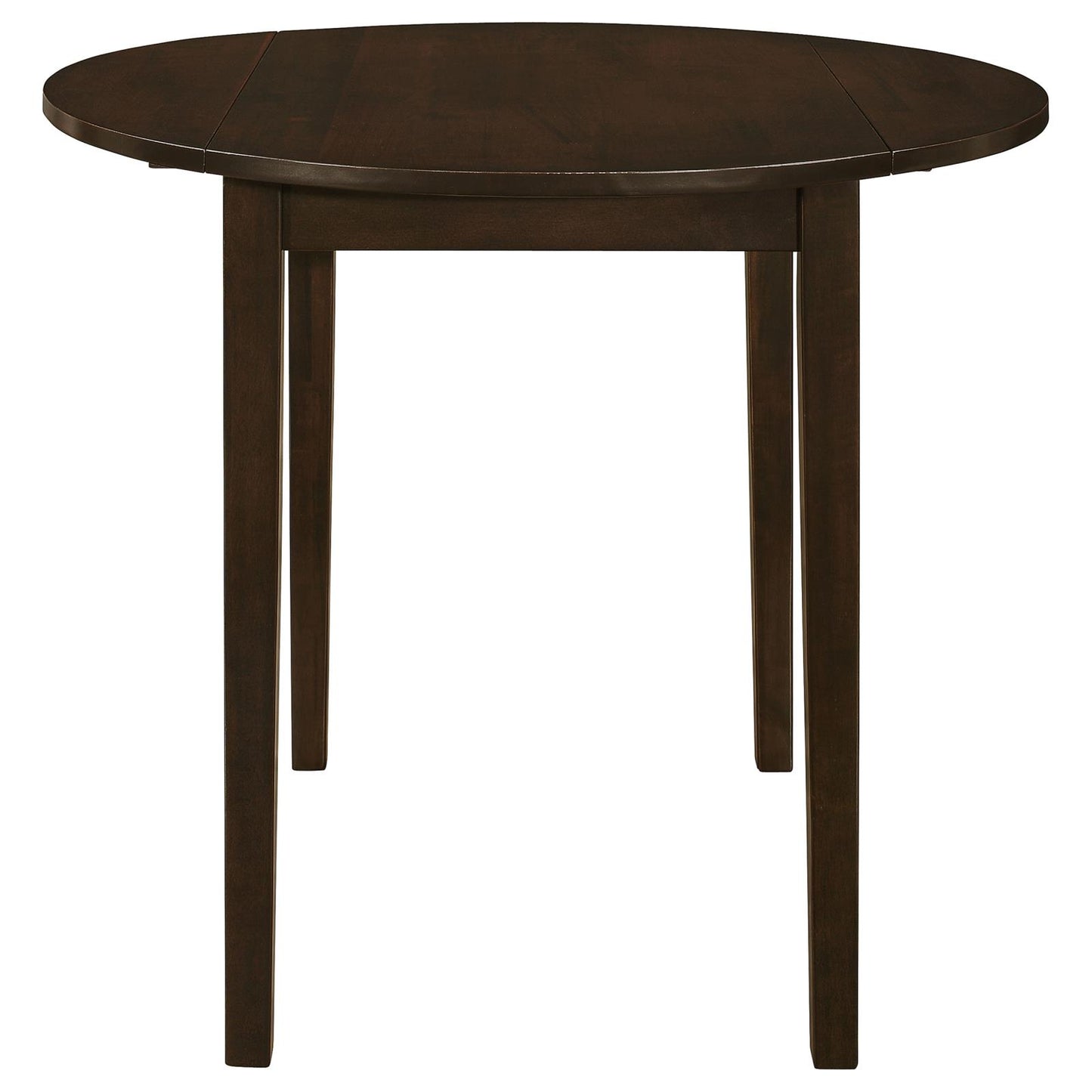 Dark brown oval drop leaf dining table with sturdy wooden legs perfect for small spaces