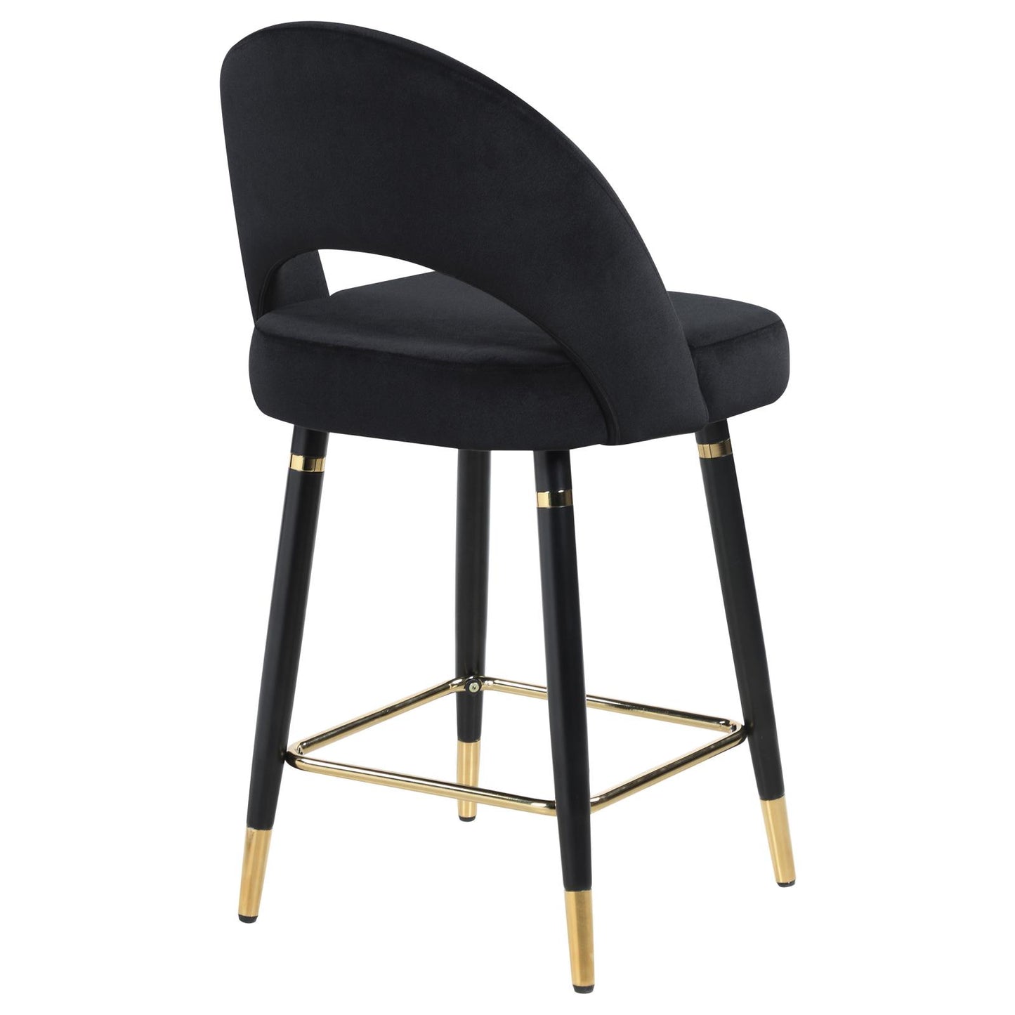 Black velvet counter stool with curved back and gold accents modern kitchen seating