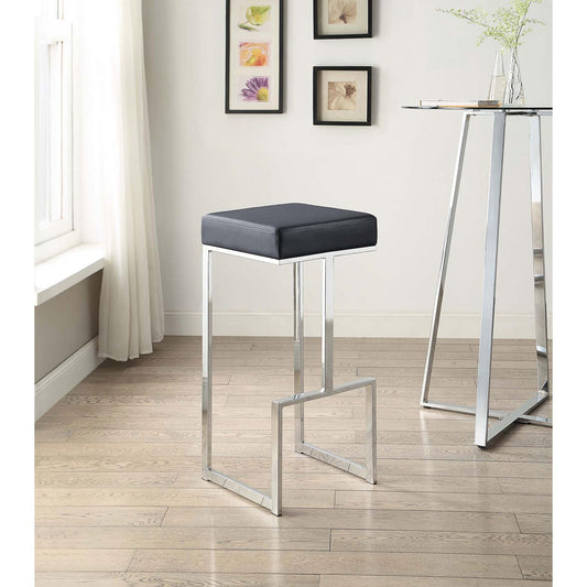 Sleek black faux leather bar stool with polished chrome legs for modern kitchens
