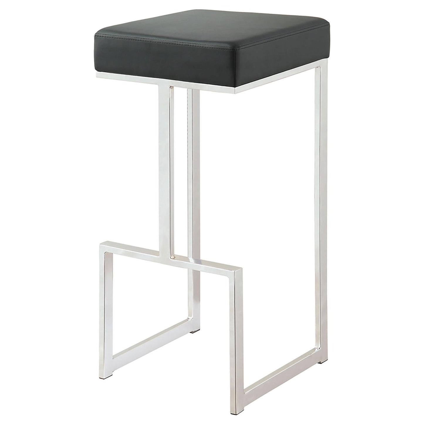 Modern black faux leather bar stool with polished chrome frame
