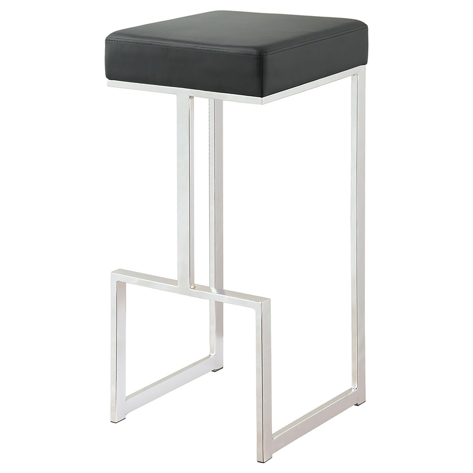 Modern black faux leather bar stool with polished chrome frame
