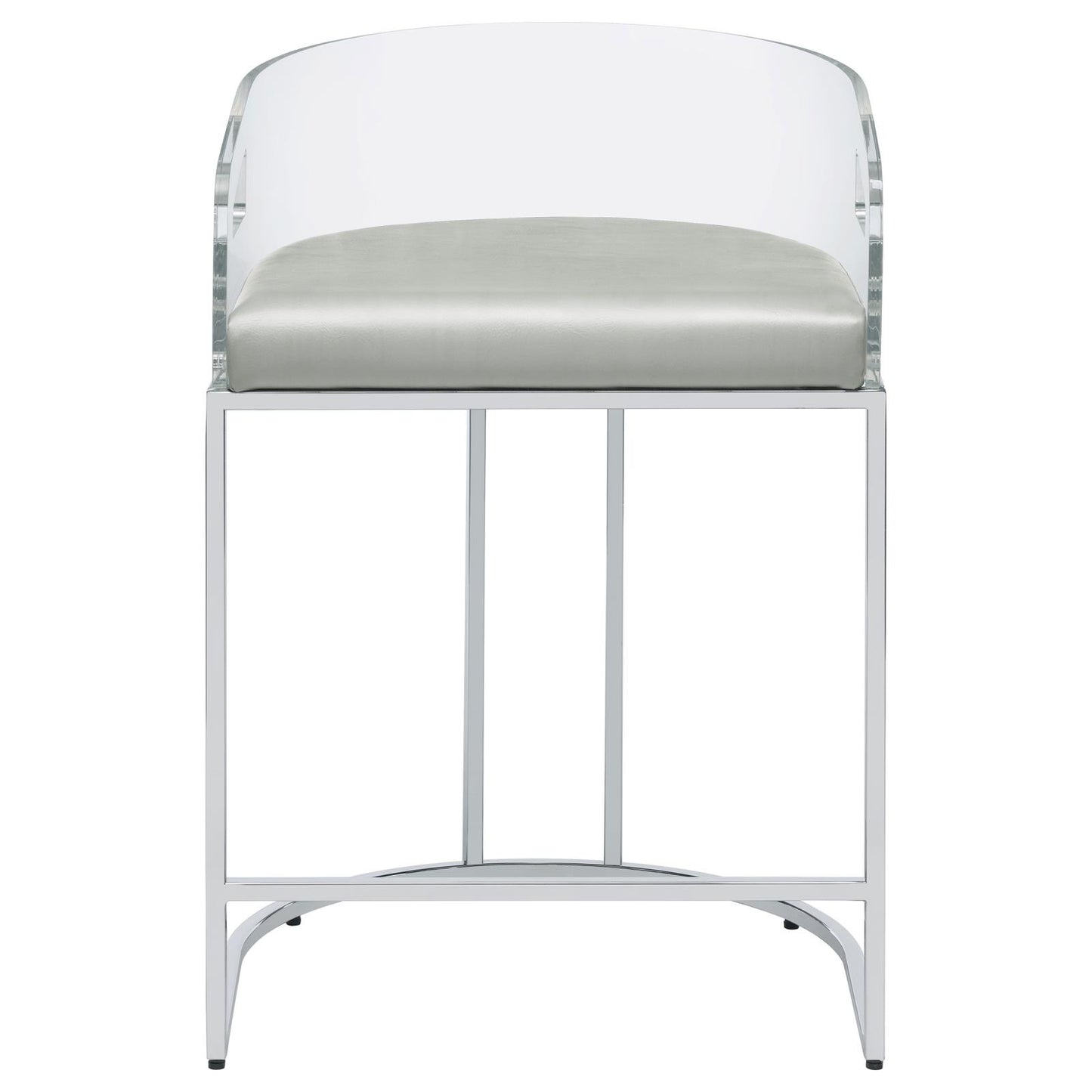 Modern acrylic bar stool with silver faux leather seat and chrome legs