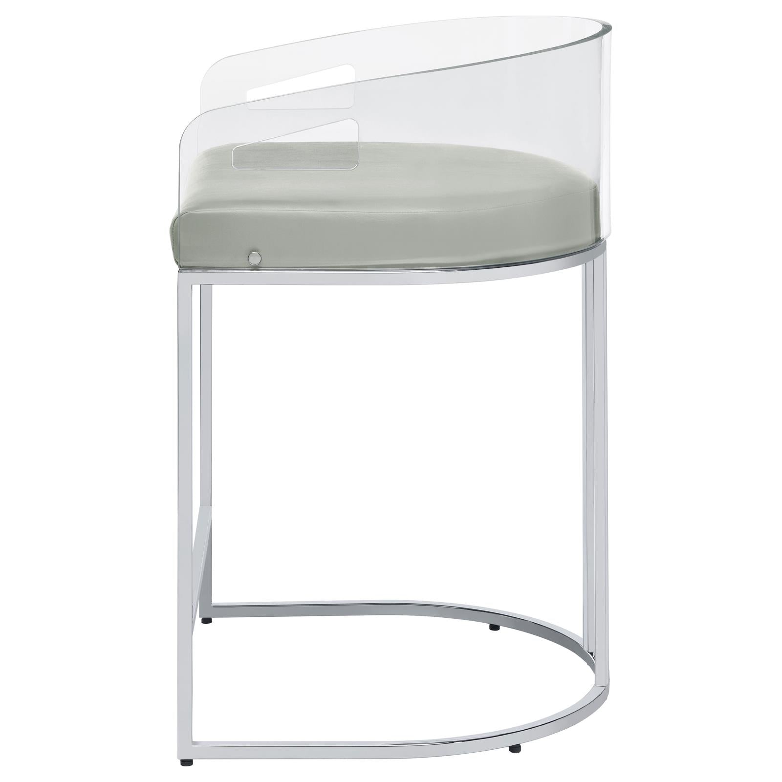 Clear acrylic accent chair with sage green seat and chrome base