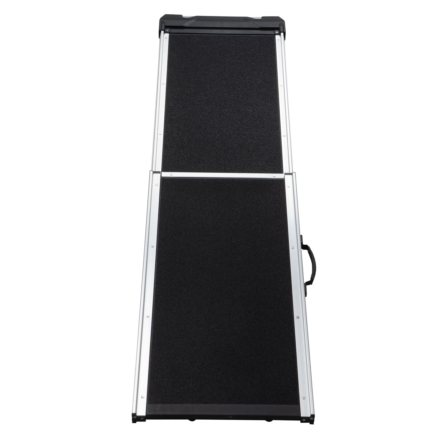 Foldable black dog ramp with aluminum frame and nonslip surface for pet safety and accessibility