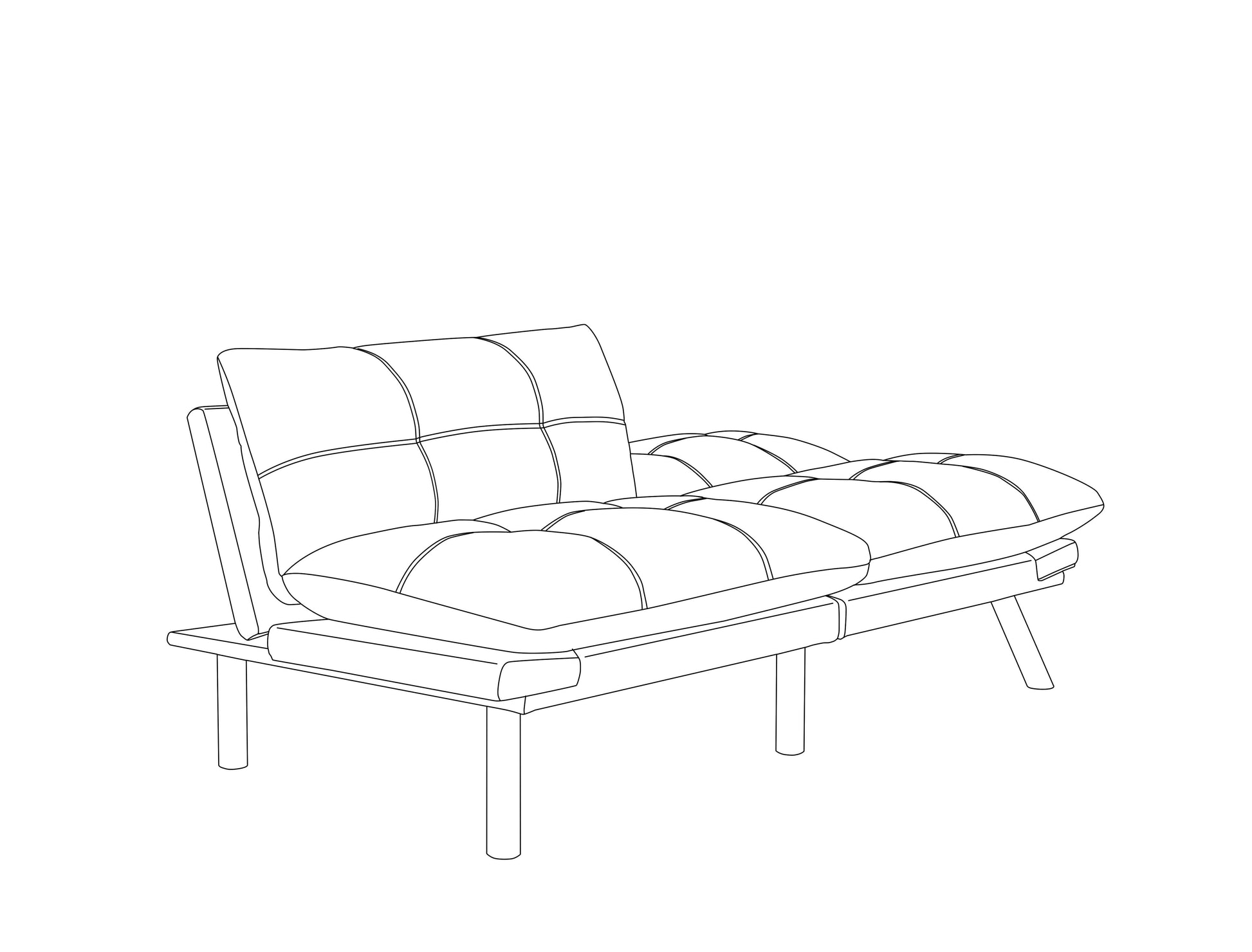 Modern futon sofa with tufted cushions and wooden frame