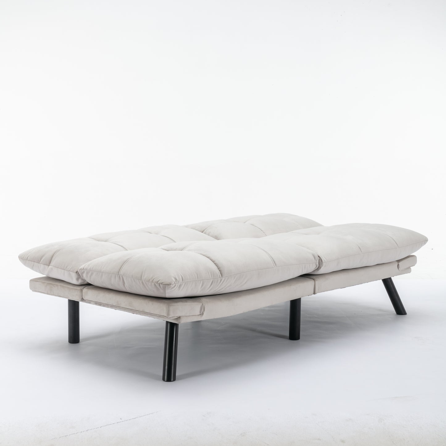 Beige velvet tufted futon sofa with black metal legs modern convertible furniture