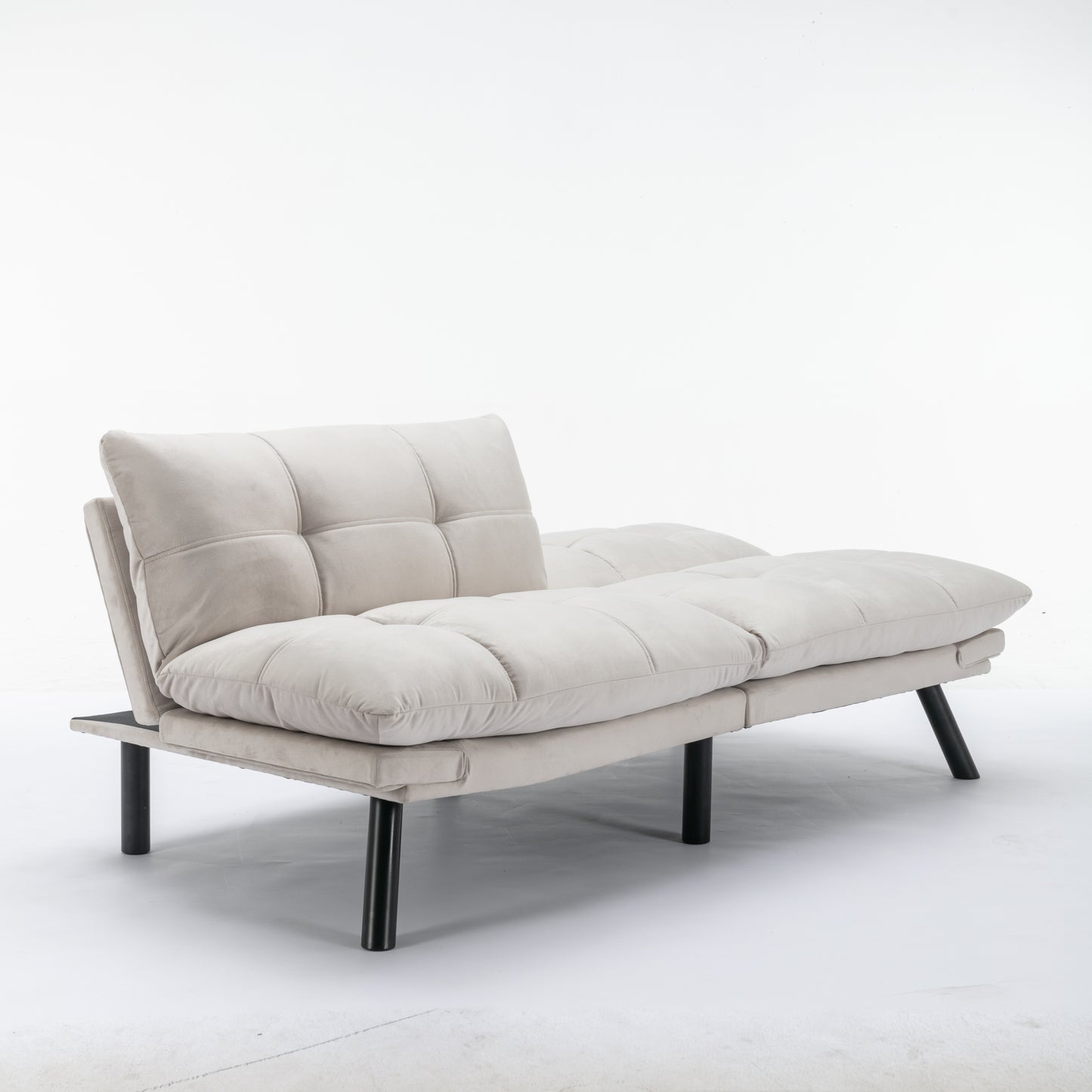 Light gray tufted futon sofa with black metal legs contemporary living room furniture