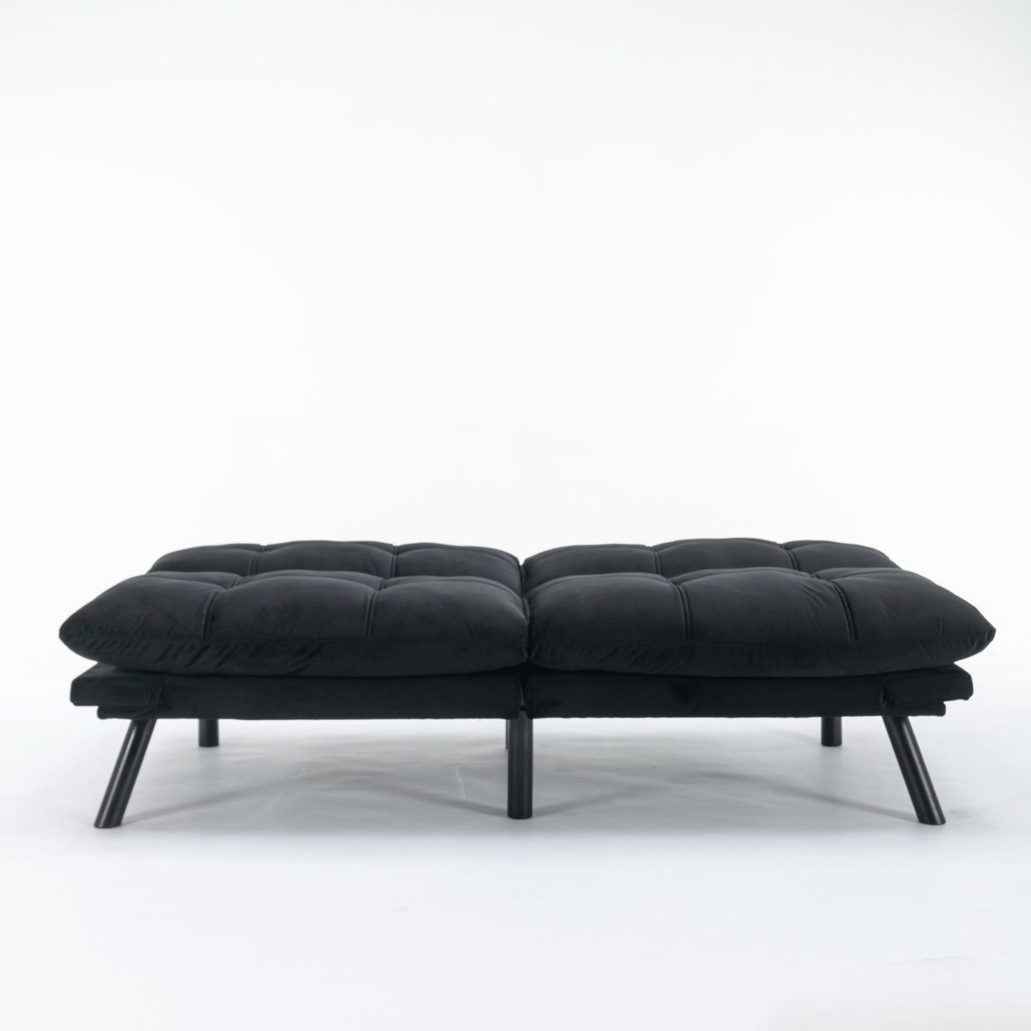Black velvet tufted sofa with sleek metal legs modern living room furniture
