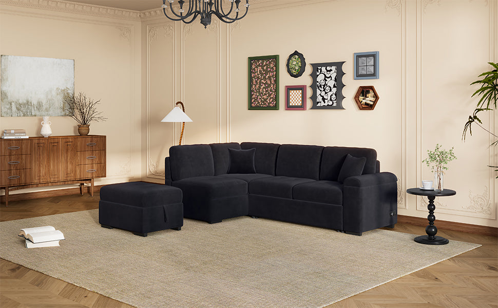 Plush dark charcoal sectional sofa with ottoman perfect for a modern living room