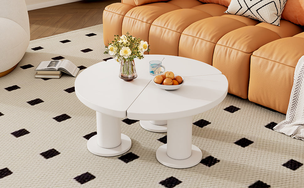 White round coffee table with split top modern design