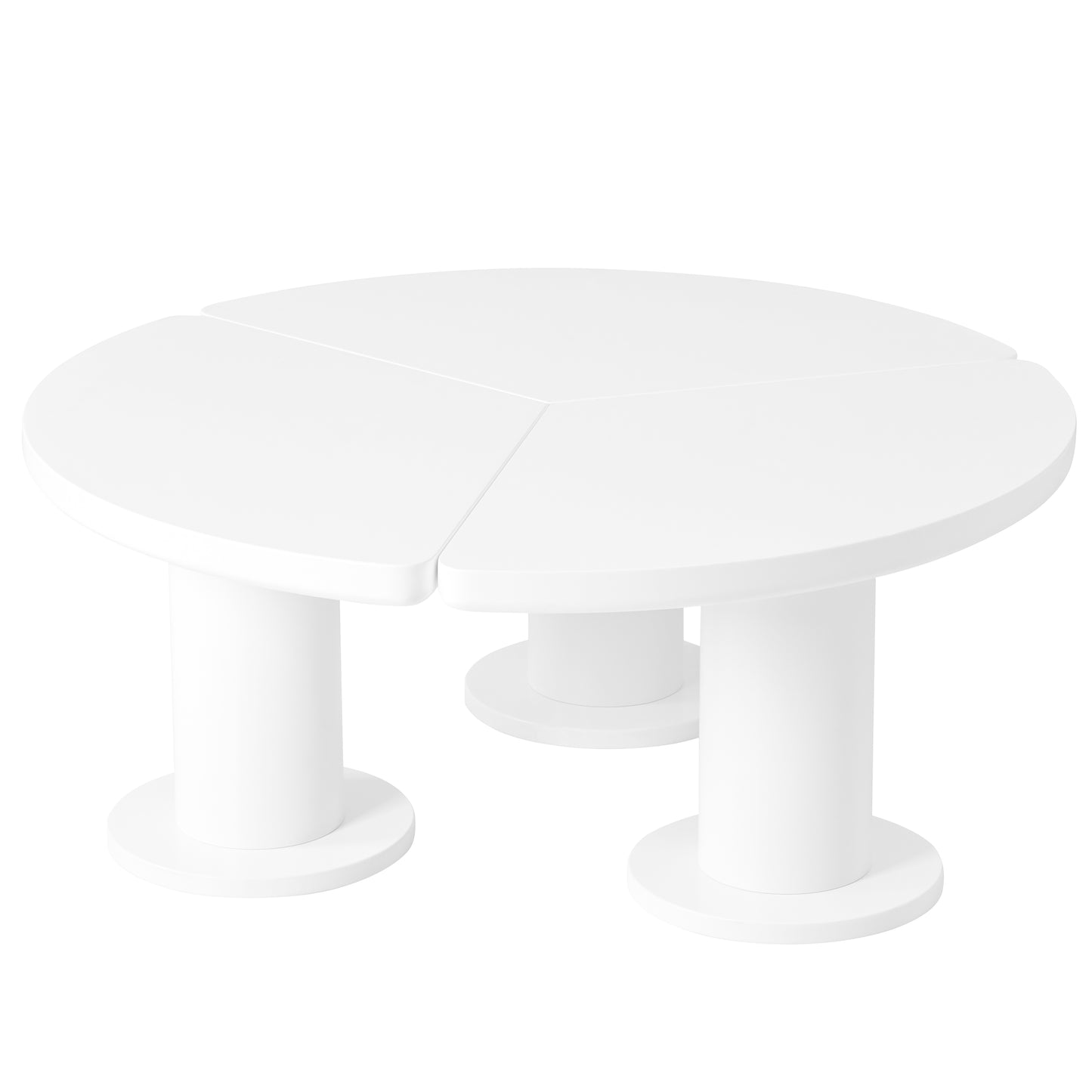 Modern white abstract pedestal coffee table with segmented circular top