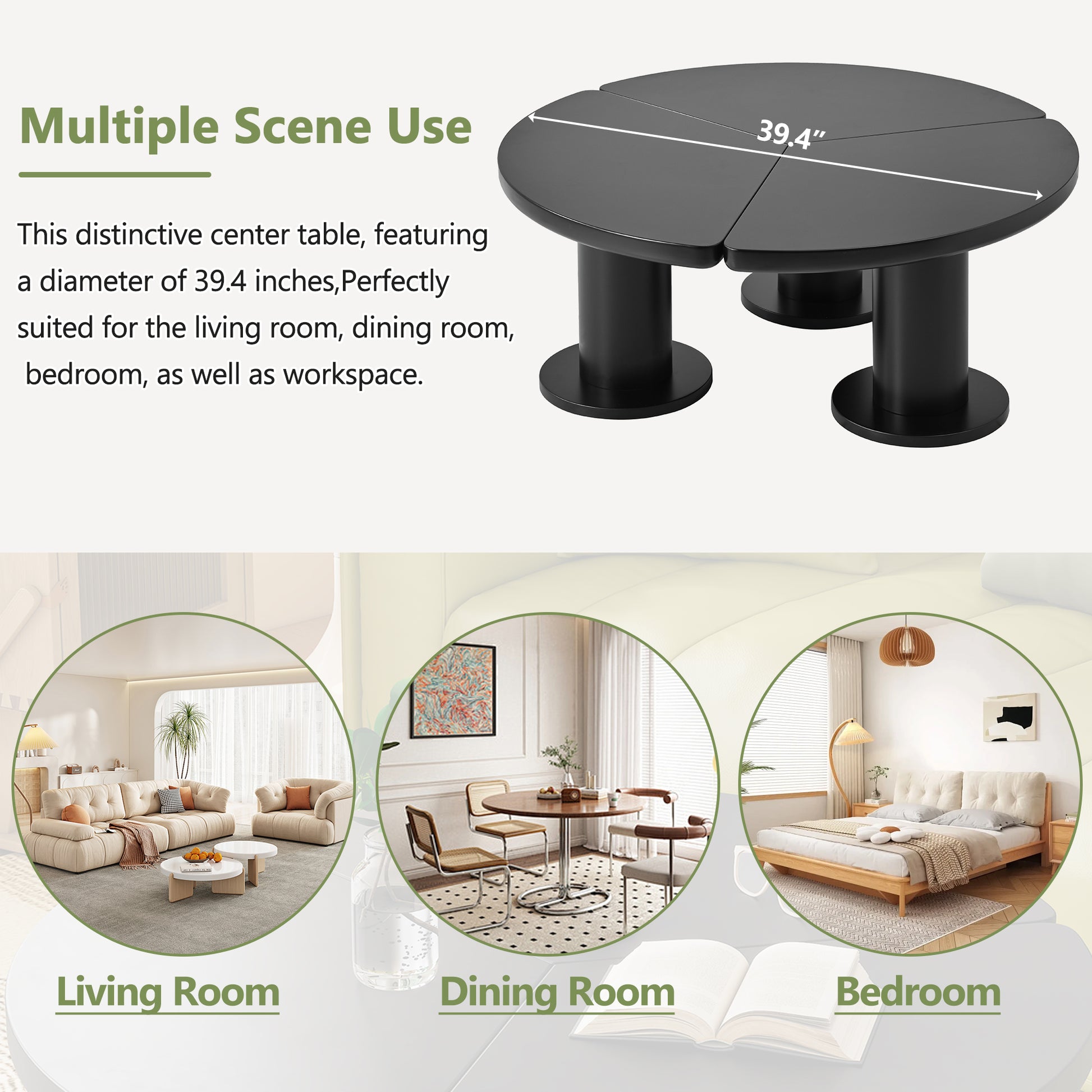 Modern black circular coffee table with  inch diameter perfect for living room use