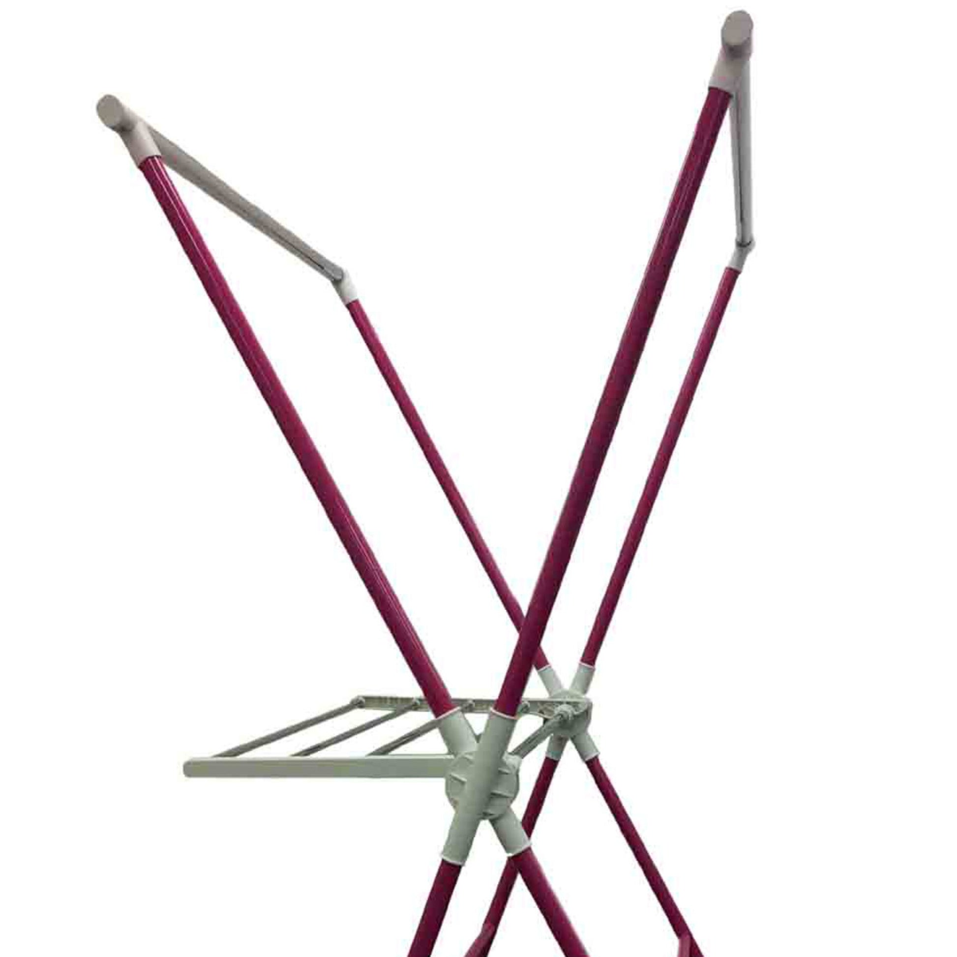 Pink and grey collapsible clothes drying rack