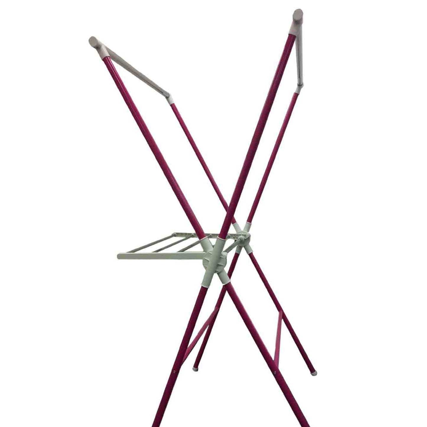 Pink folding drying rack with silver drying bars
