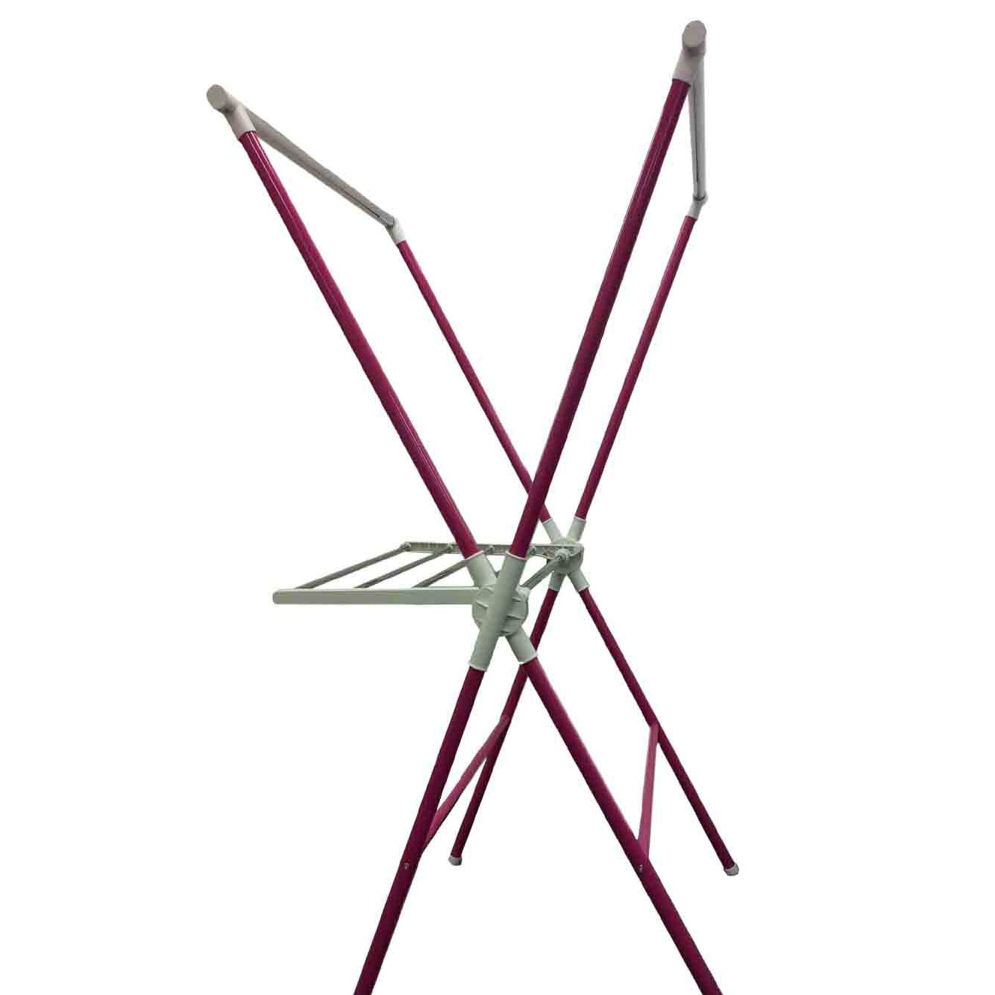 Pink folding drying rack with silver drying bars