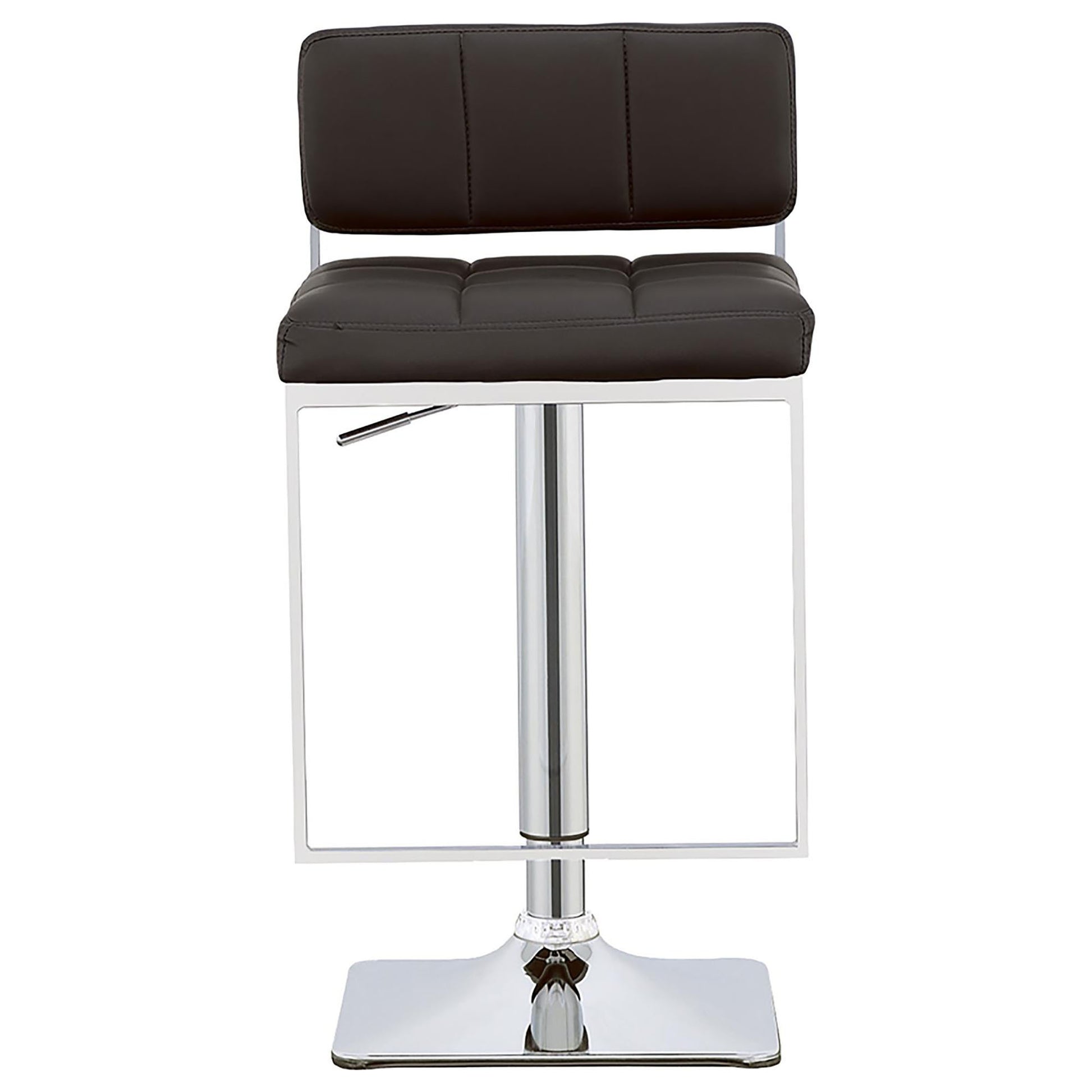 Adjustable dark brown faux leather bar stool with tufted seat and backrest