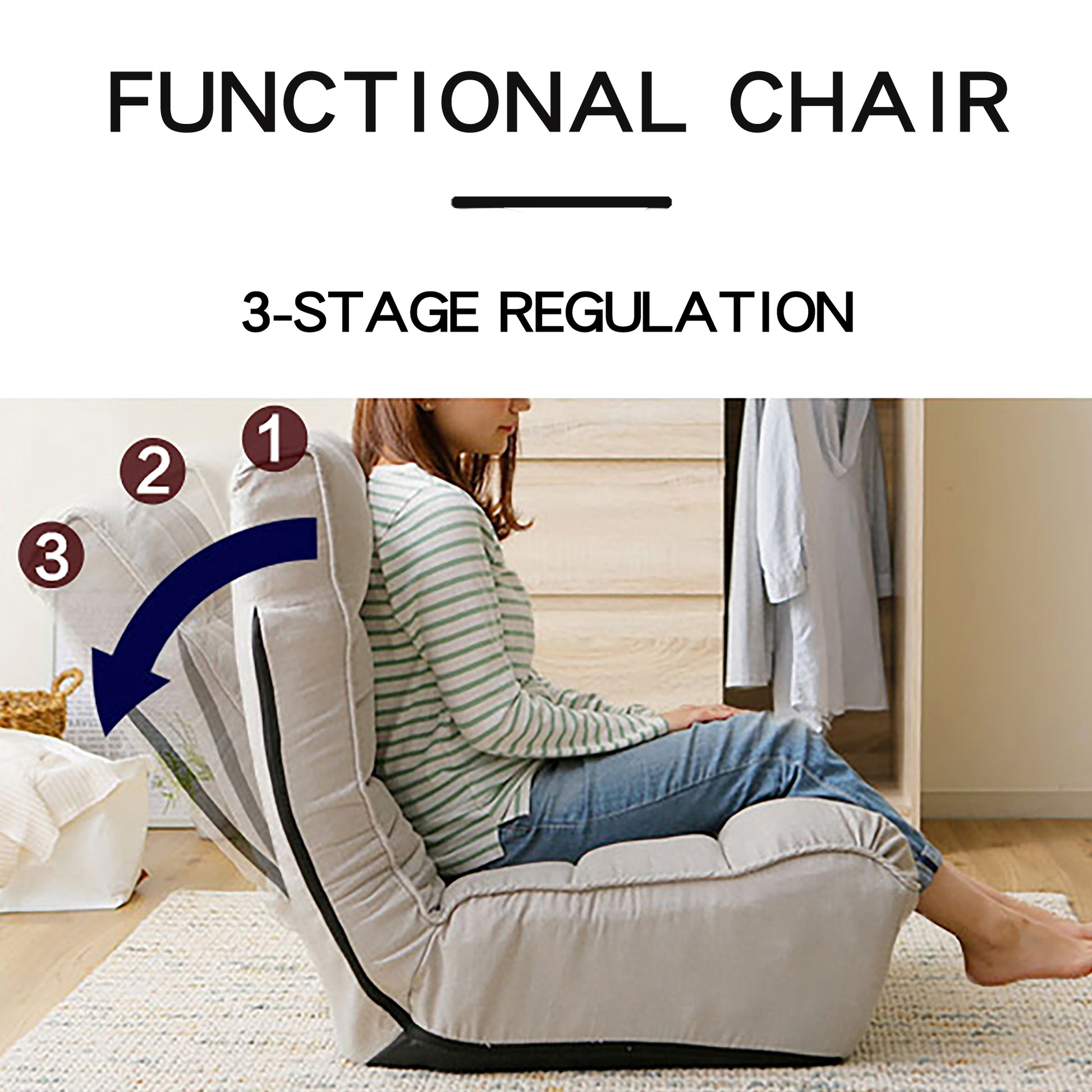 Beige adjustable floor chair with stage regulation for comfortable lounging