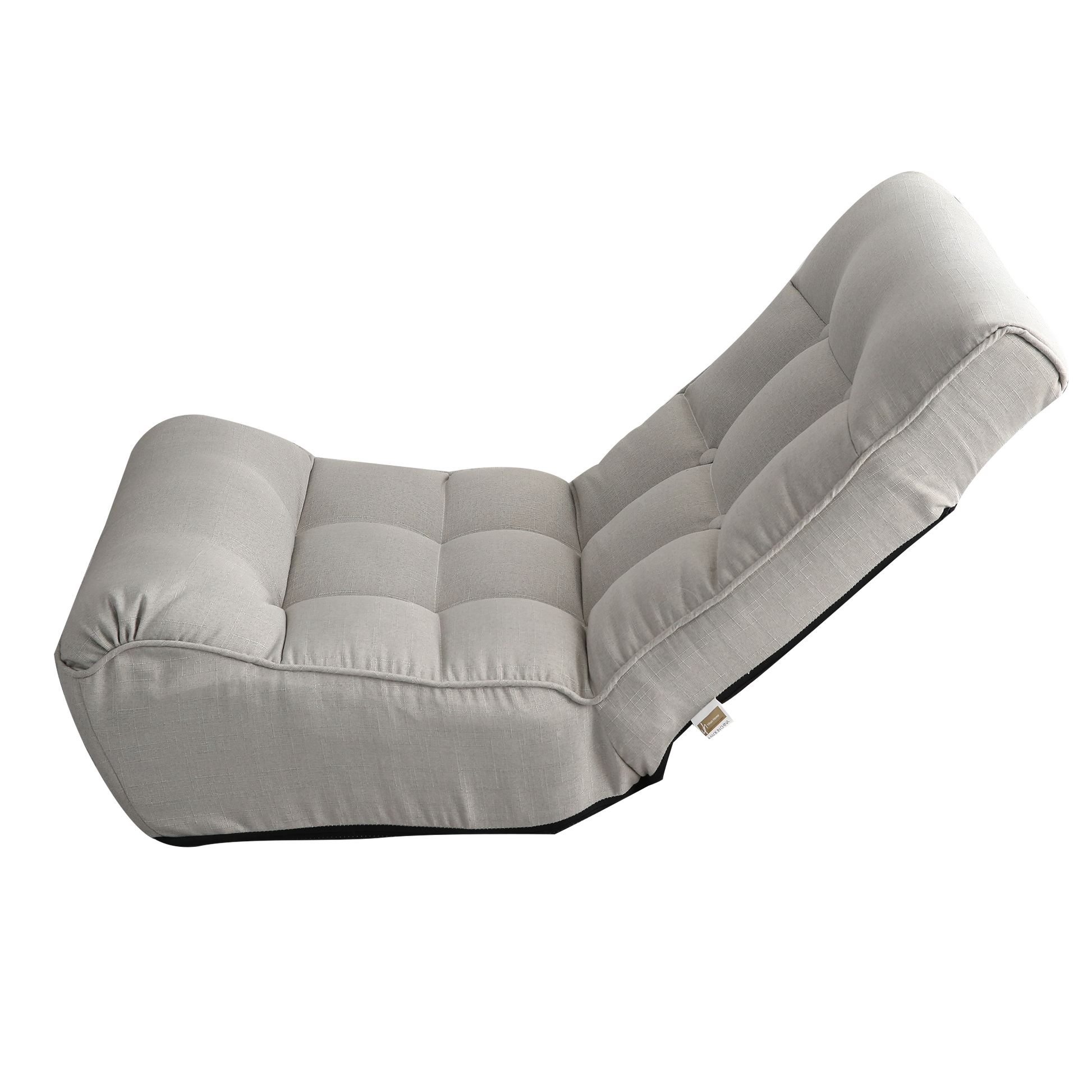 Light gray adjustable floor chair with tufted cushioning for comfort