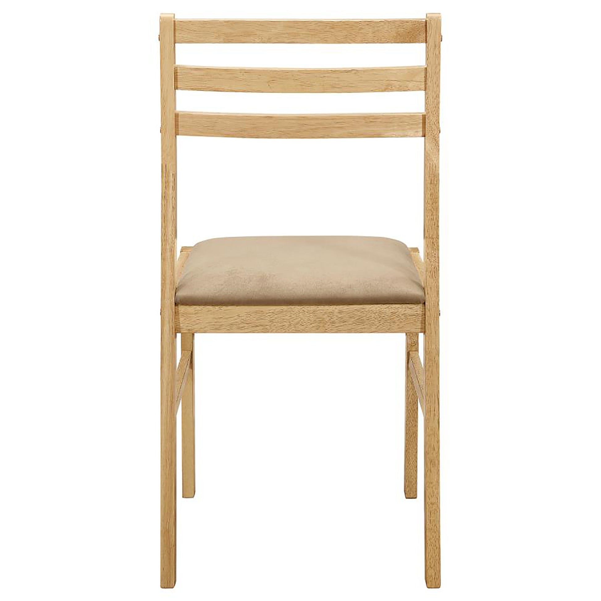 Light wood dining chair with beige upholstered seat and slatted back