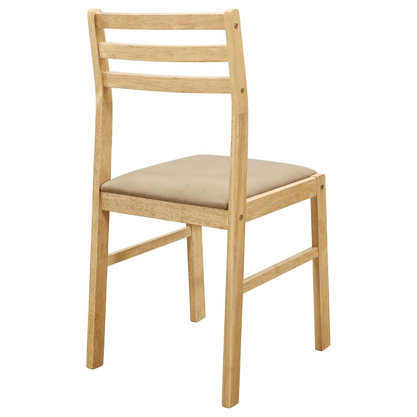 Light wood dining chair with neutral upholstered seat and slatted back