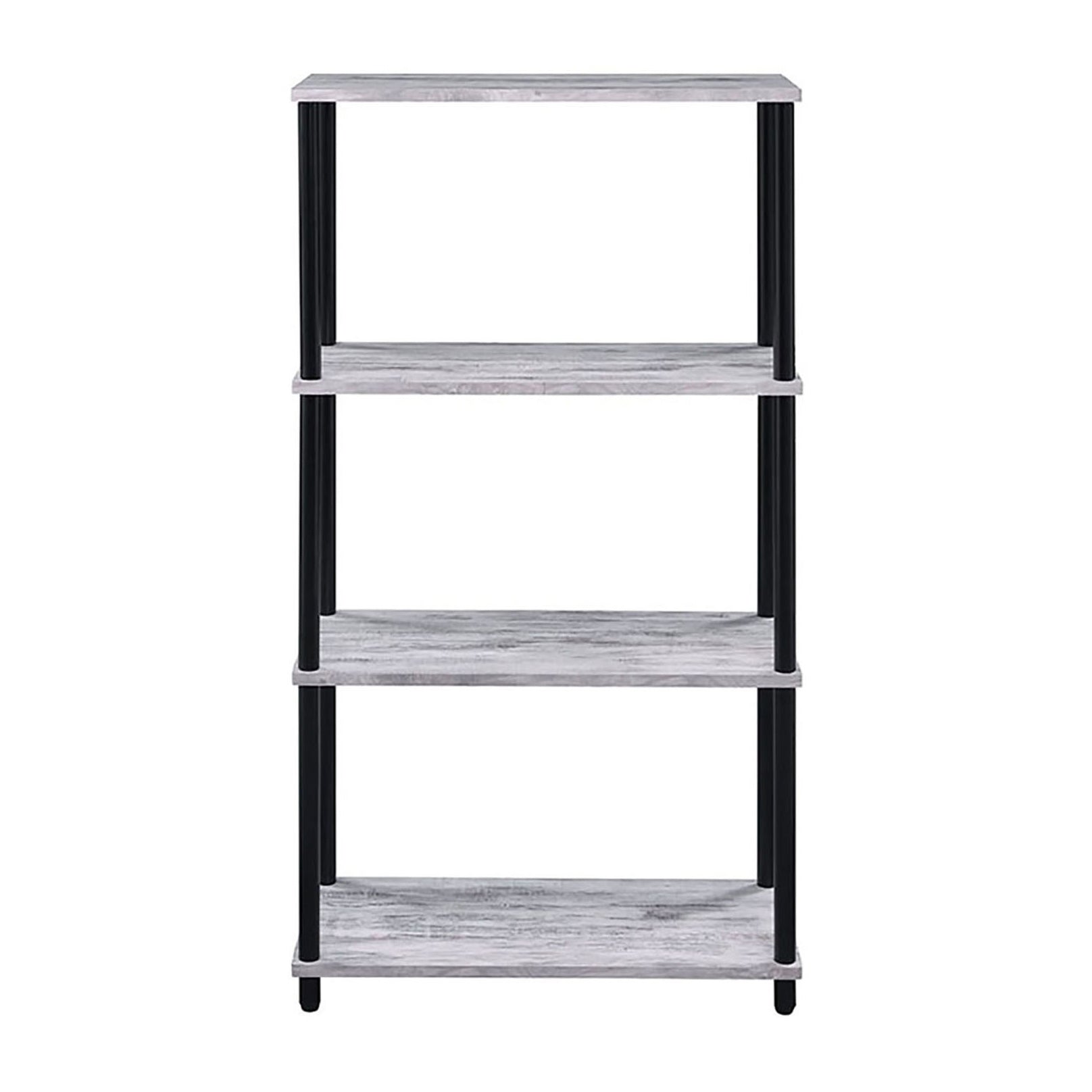 Fourshelf industrial bookshelf with weathered gray wood and black metal frame