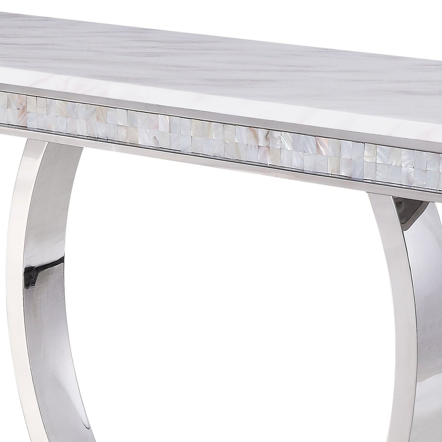 Marble console table with iridescent motherofpearl inlay detail