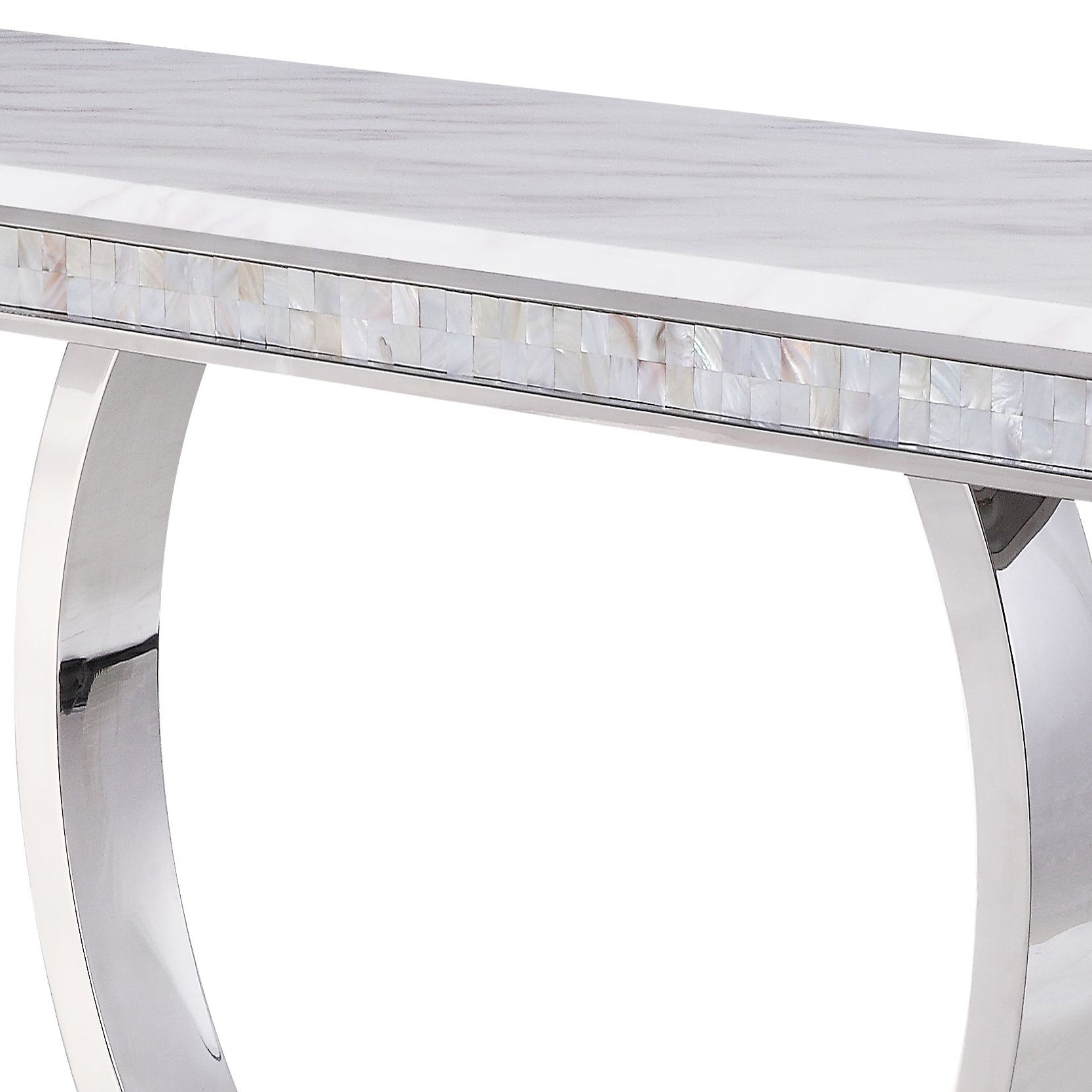 Marble console table with iridescent motherofpearl inlay detail