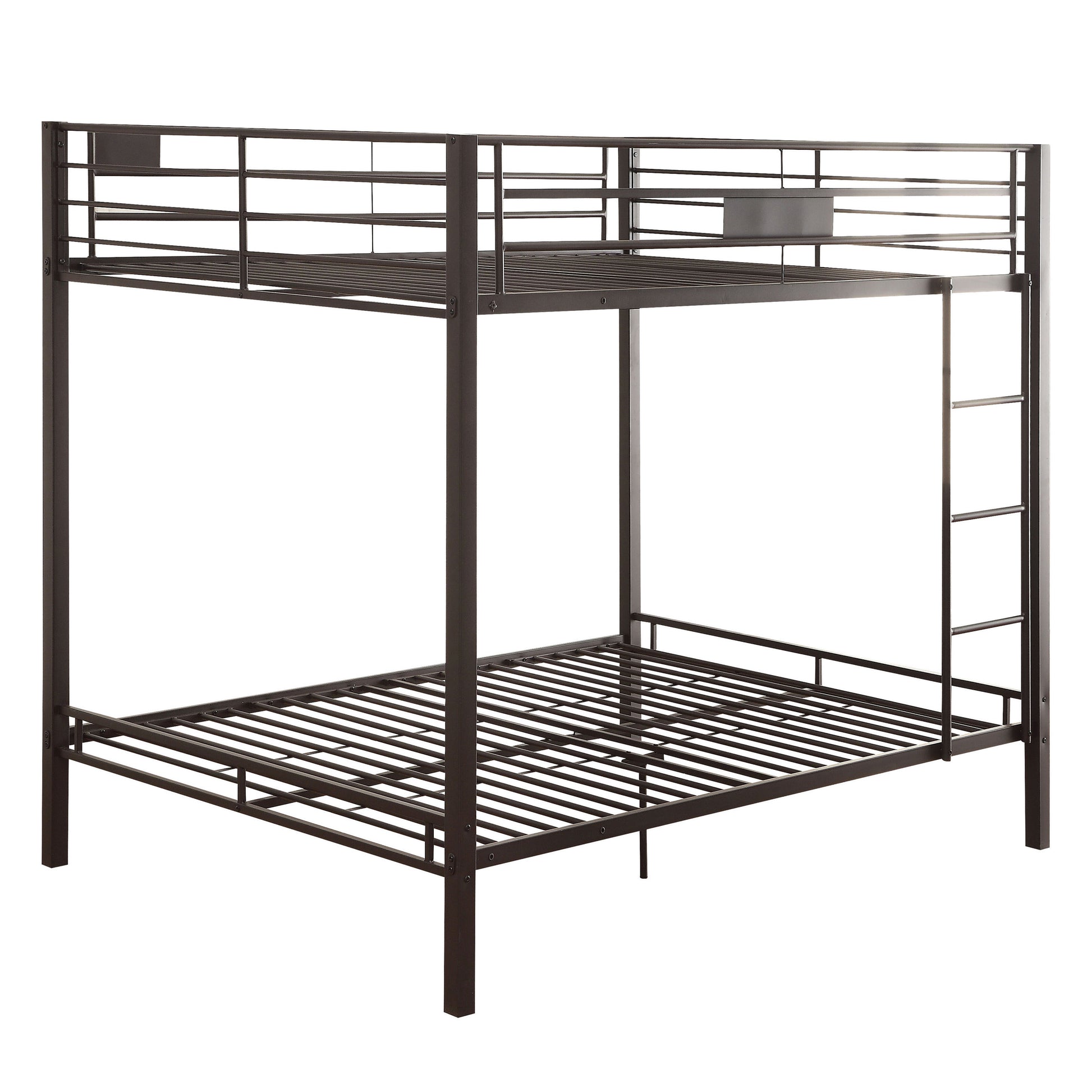 Modern dark brown metal twinovertwin bunk bed with ladder