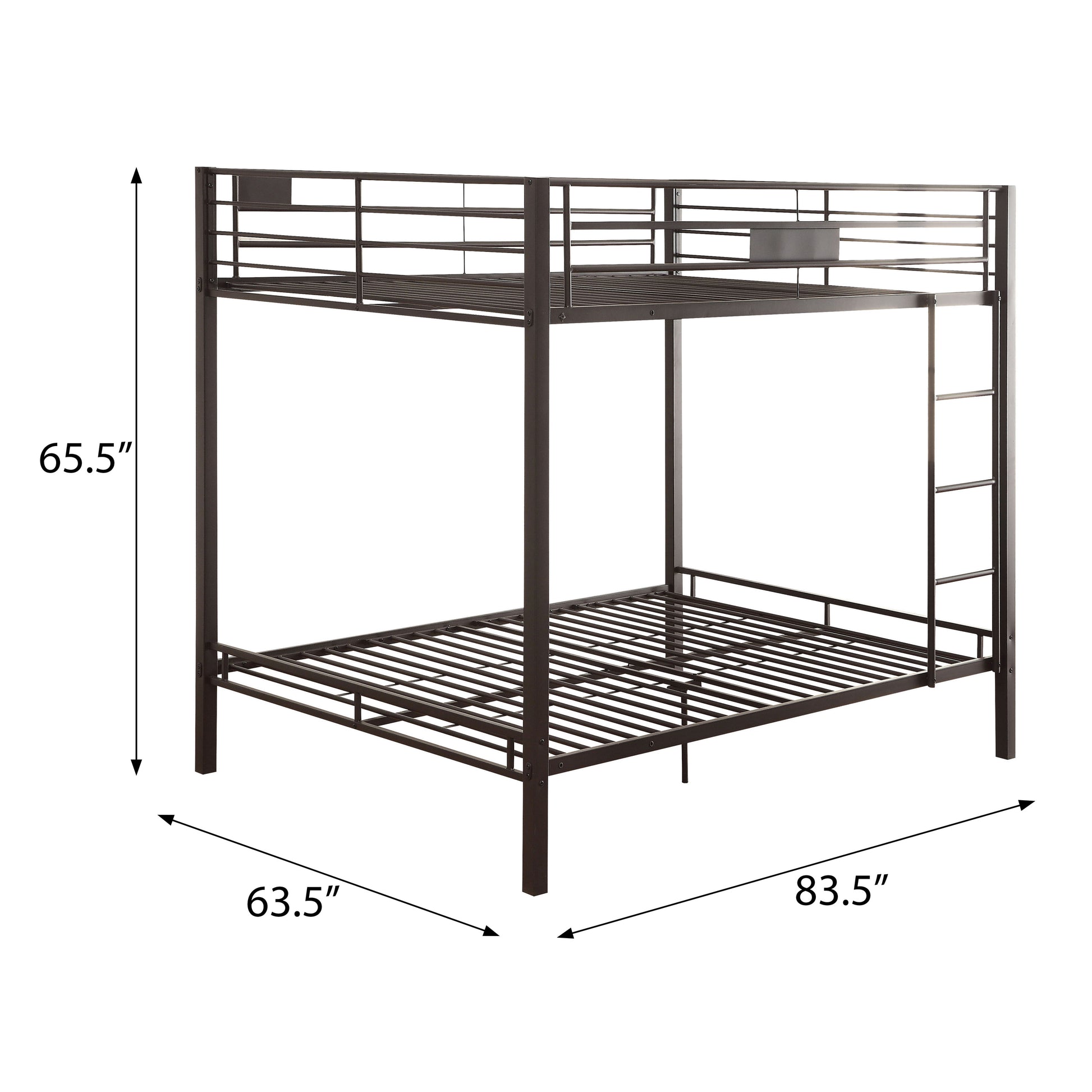 Bronze metal twin over twin bunk bed with integrated ladder and guardrails for childrens rooms