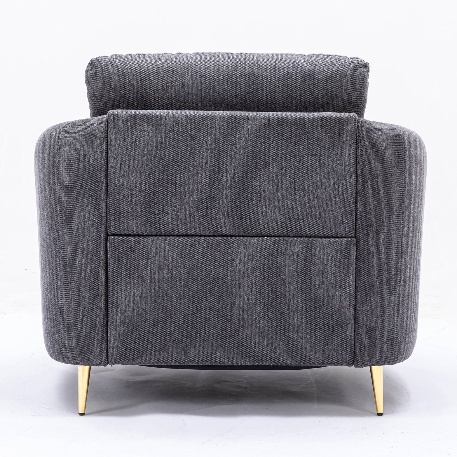 Dark gray fabric armchair with modern gold legs  characters