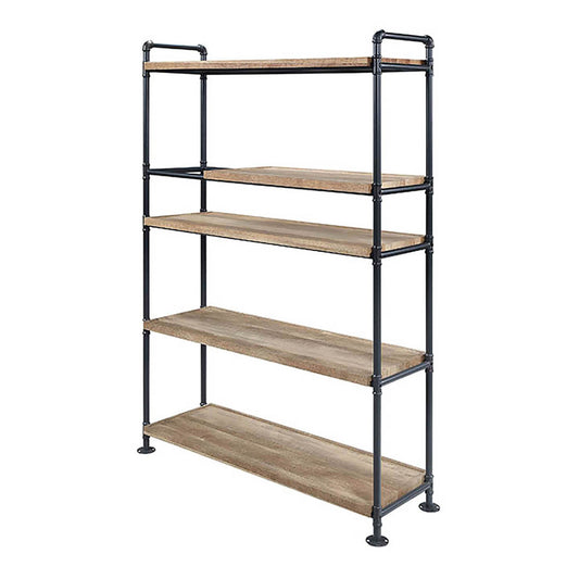 Industrial pipe shelf unit with five rustic wood planks