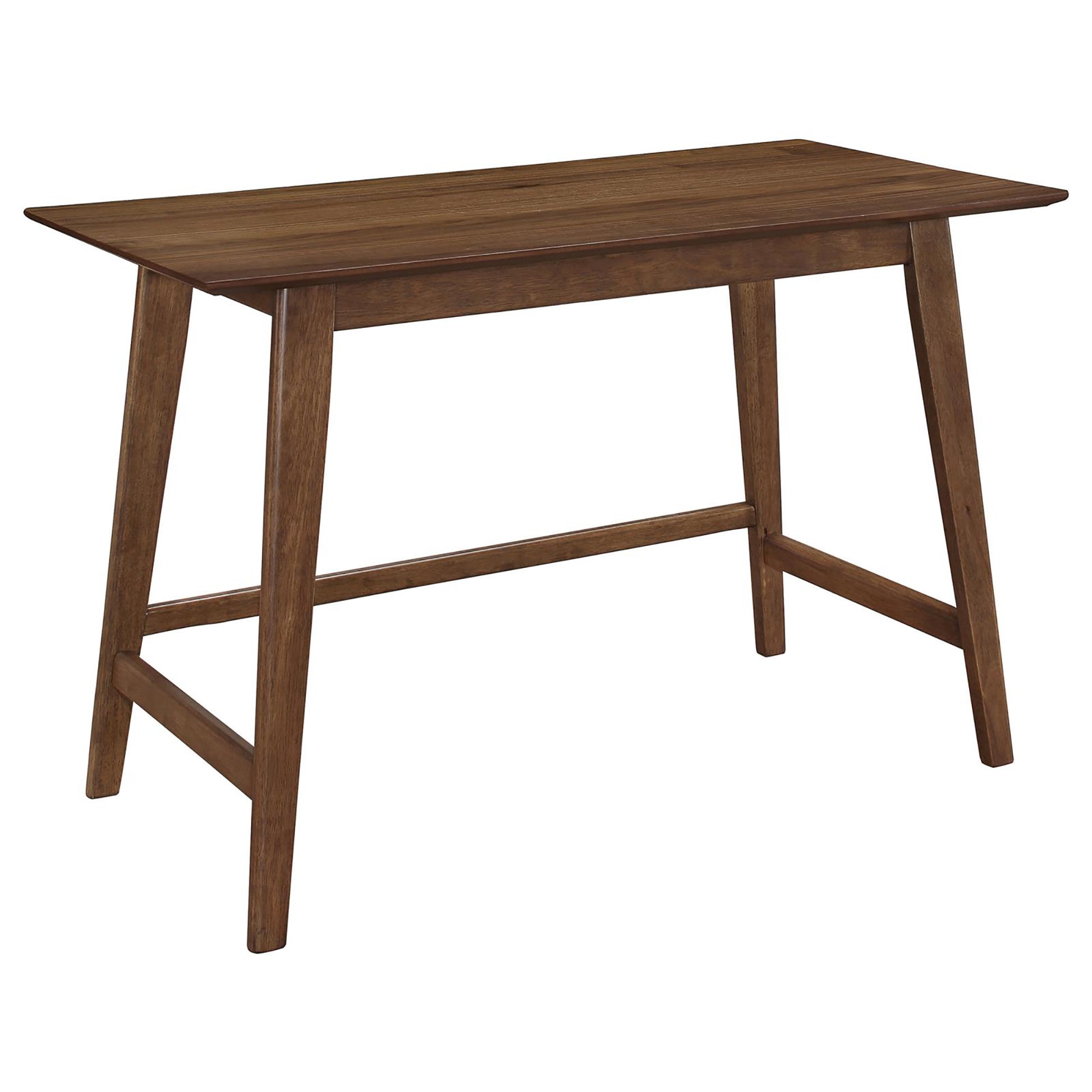 Rich walnut wood desk with tapered legs and clean lines perfect for a home office