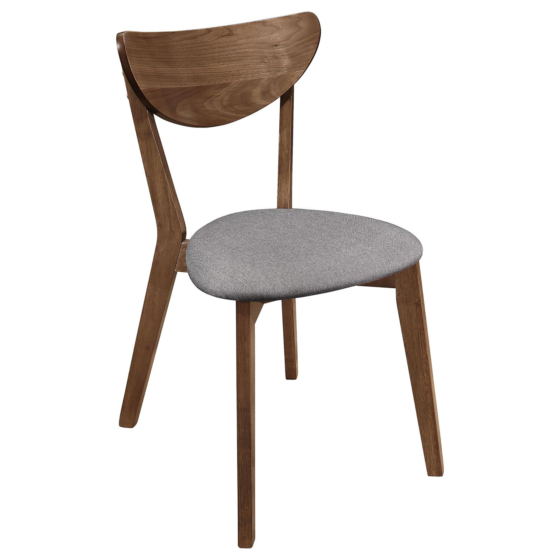 Wooden dining chair with grey upholstered seat midcentury modern design