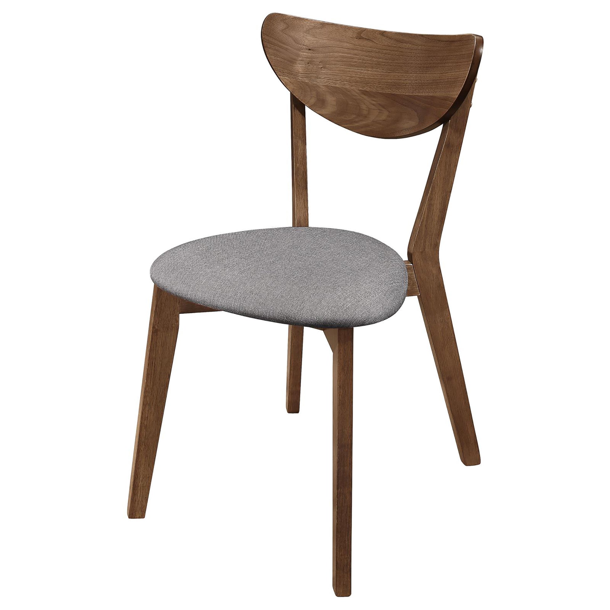 Midcentury modern walnut dining chair with grey upholstered seat