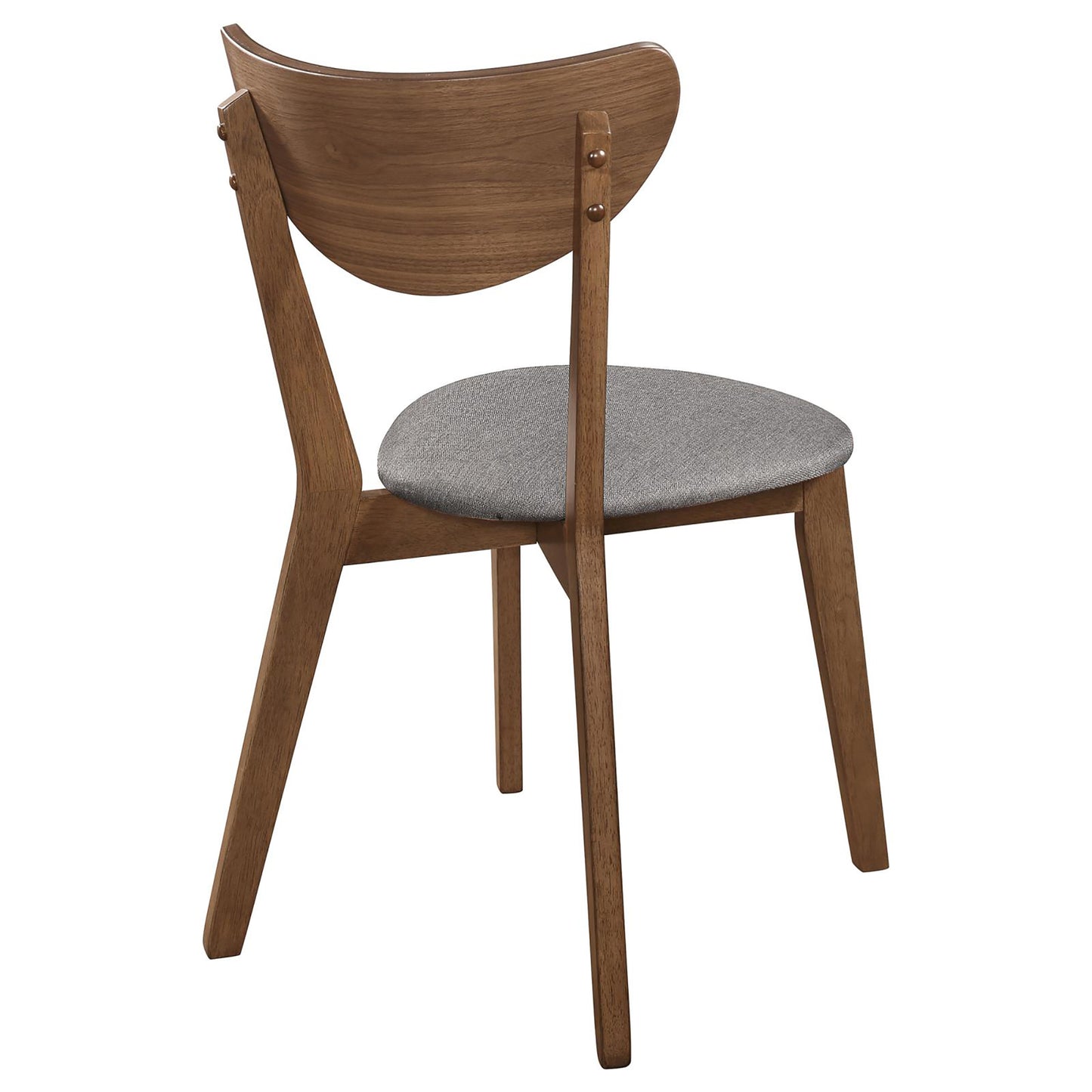 Midcentury modern wood dining chair with grey upholstered seat