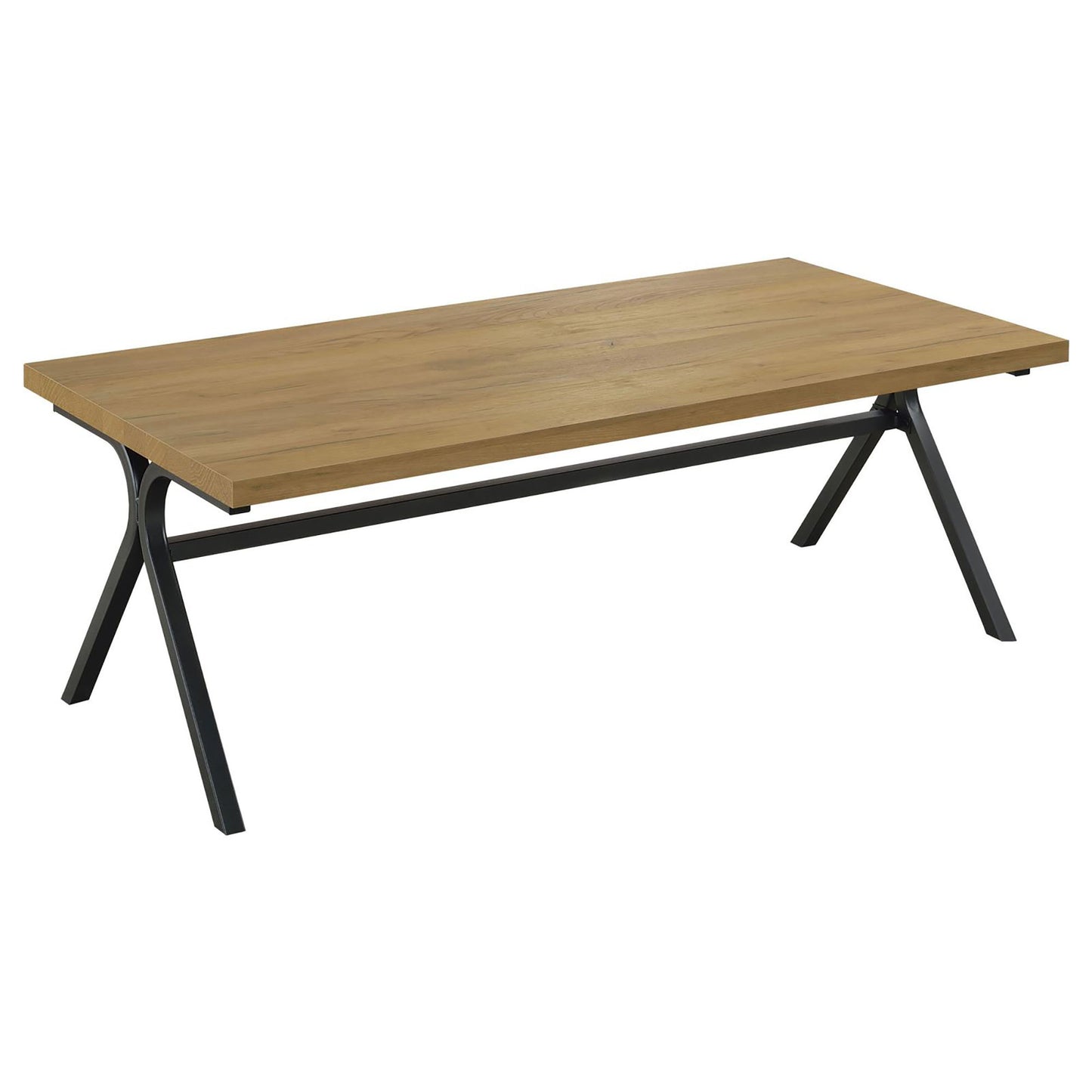 Rectangular wood grain coffee table with black metal legs