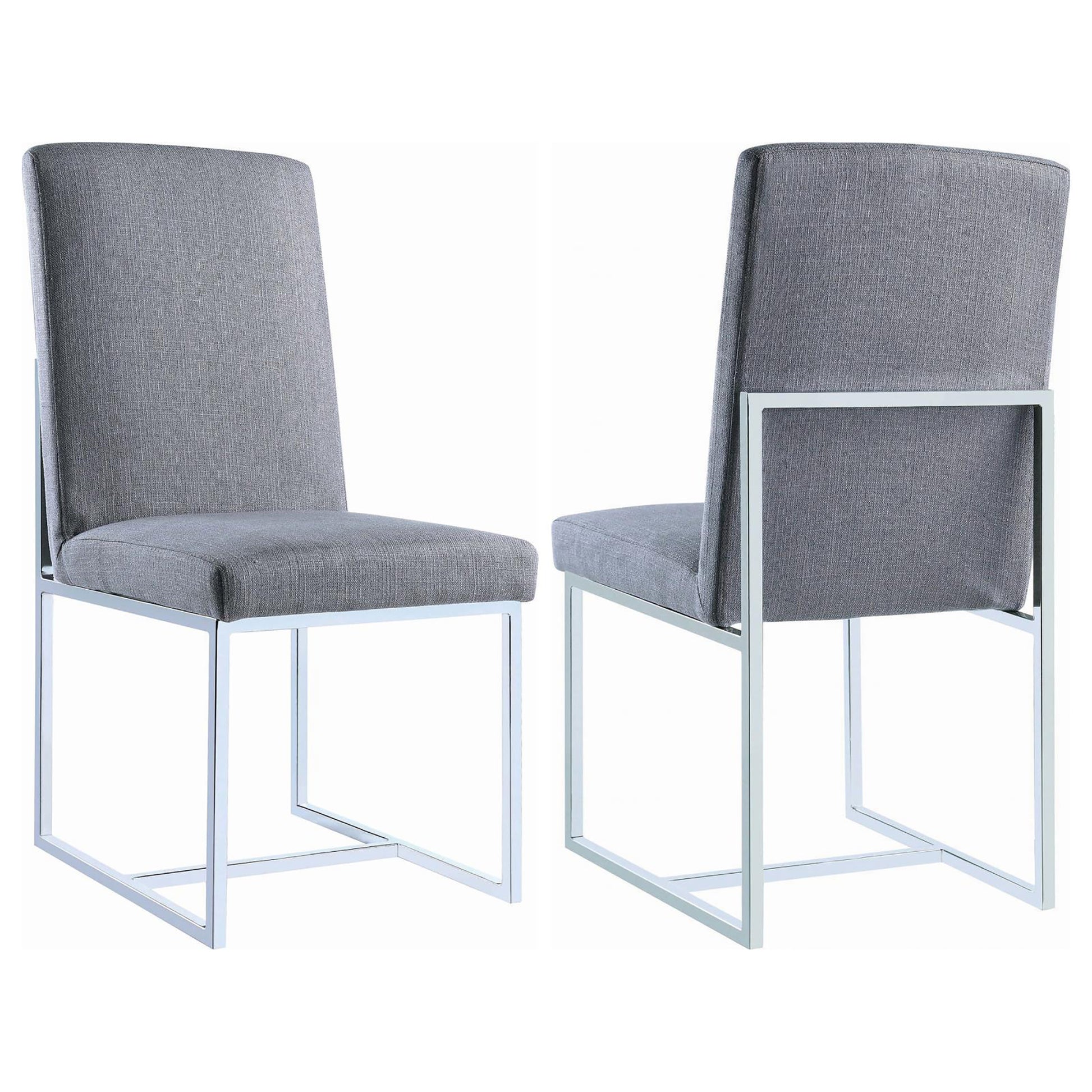Gray fabric dining chair with modern chrome frame