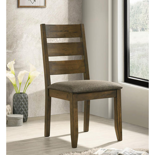 Solid wood dining chair with upholstered seat and ladder back