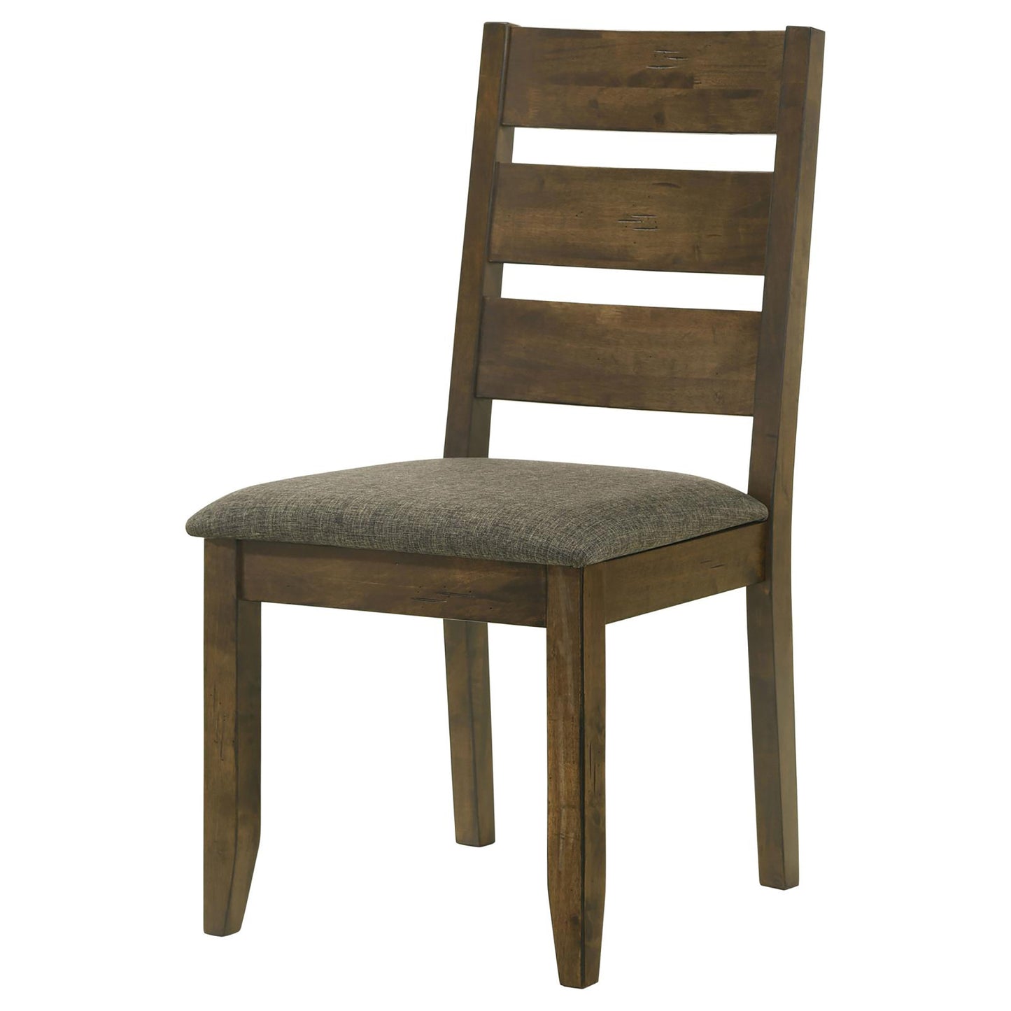 Rustic brown wooden dining chair with upholstered seat